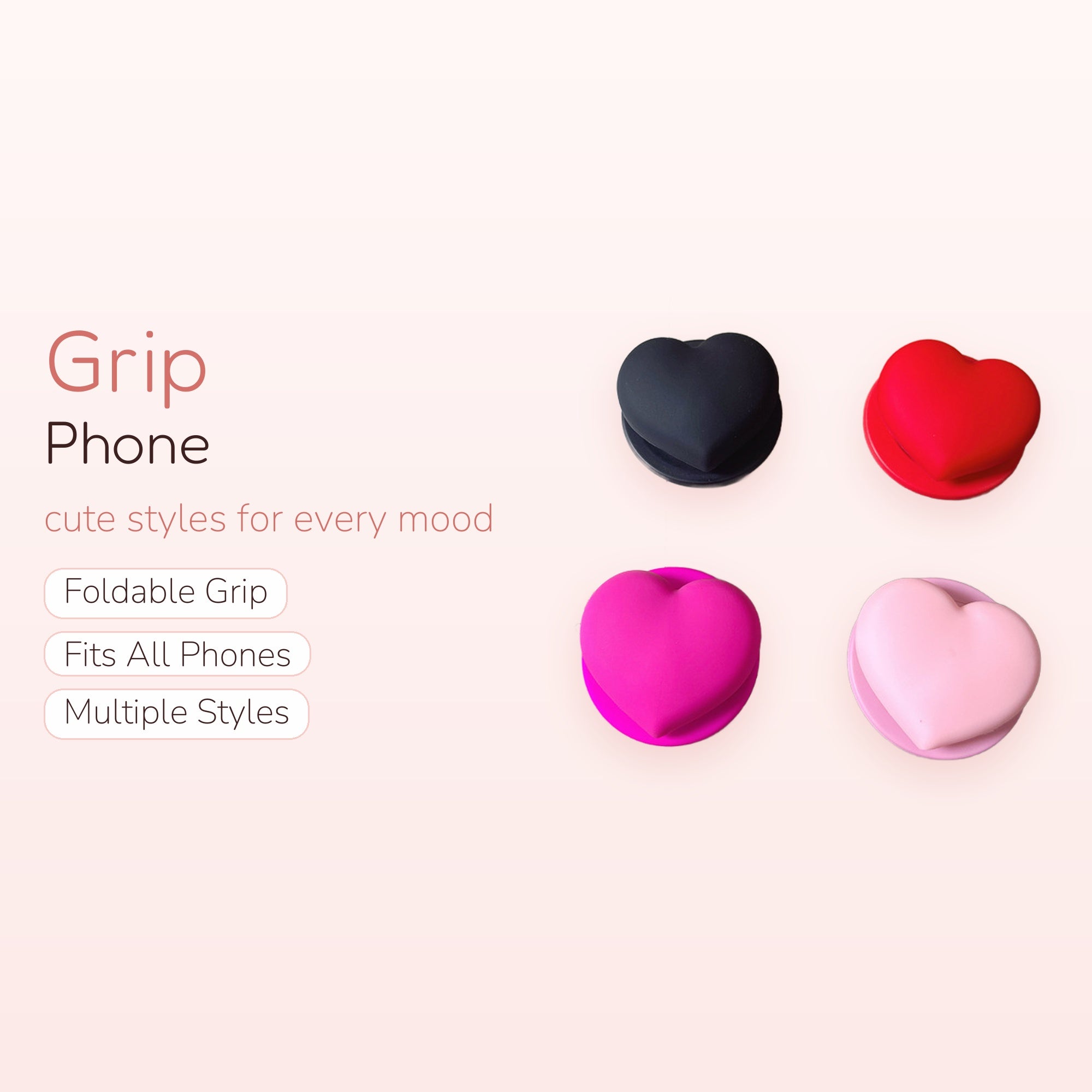 Cute Heart Phone Grip | Kawaii Pop Socket Stand in Multiple Colors
