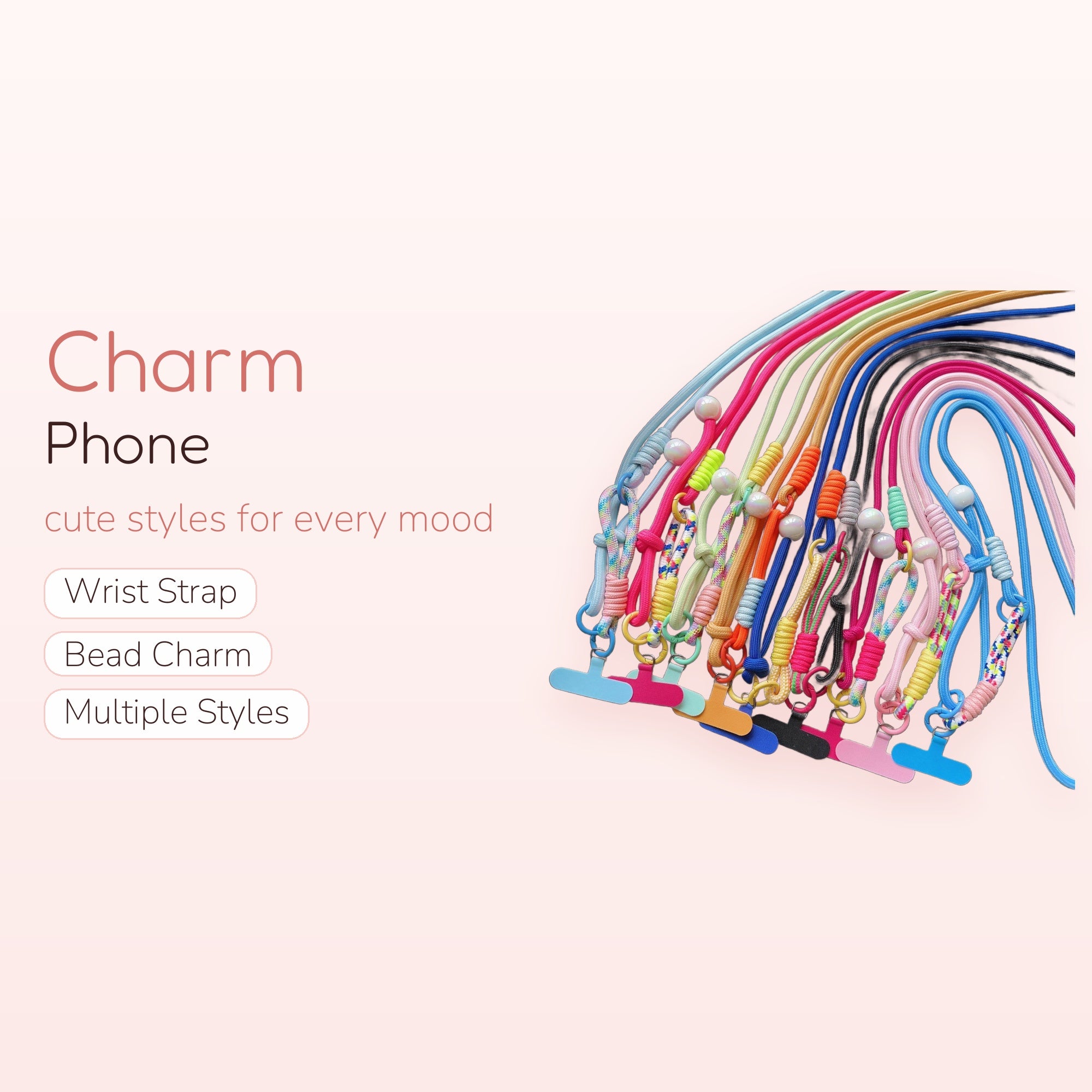 Colorful Braided Lanyard Phone Charm | Aesthetic Adjustable Phone Strap with Pearl Beads