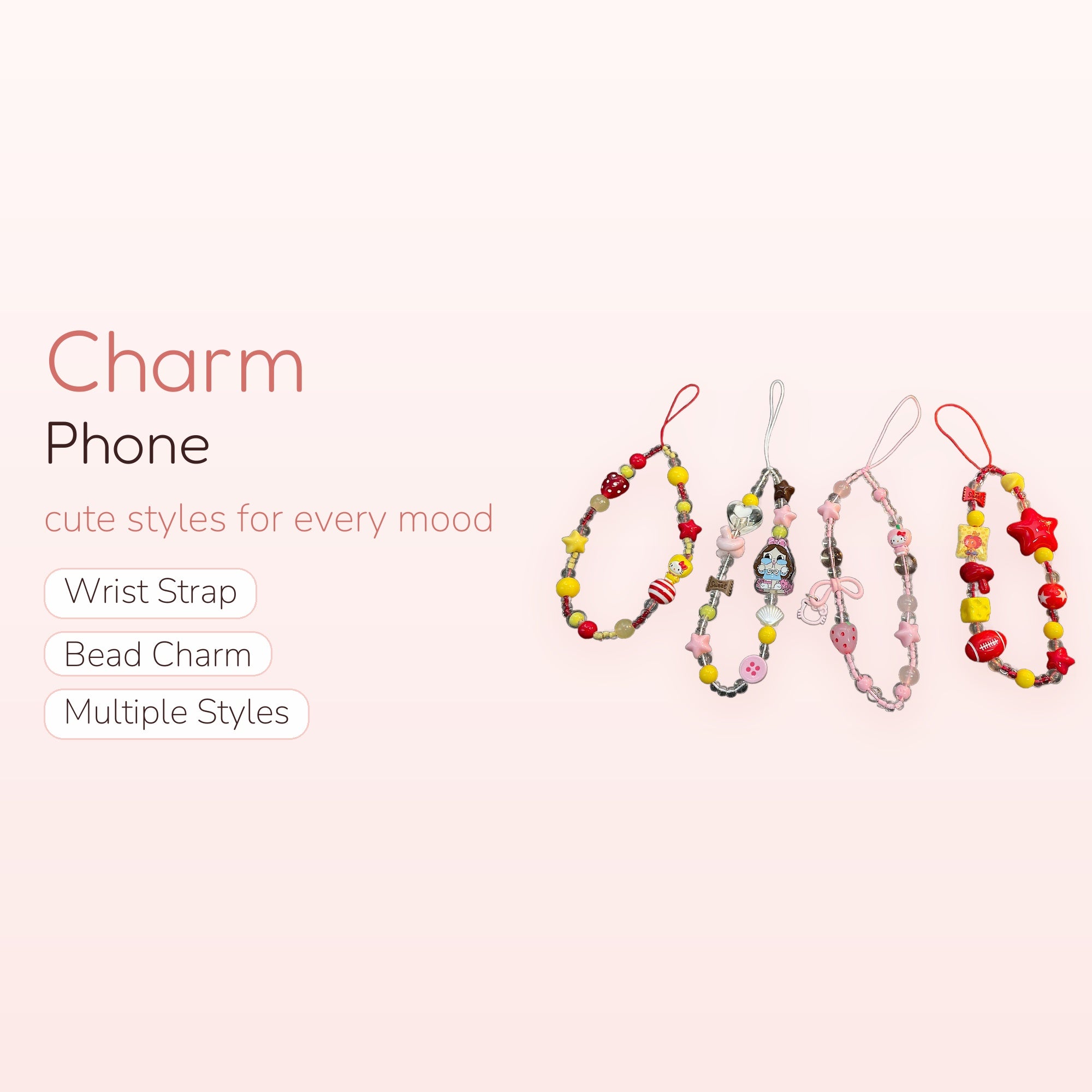 SIMPLYBUBBI — Strawberry & Star Beaded Phone Wrist Strap | Red Yellow Y2K Lanyard