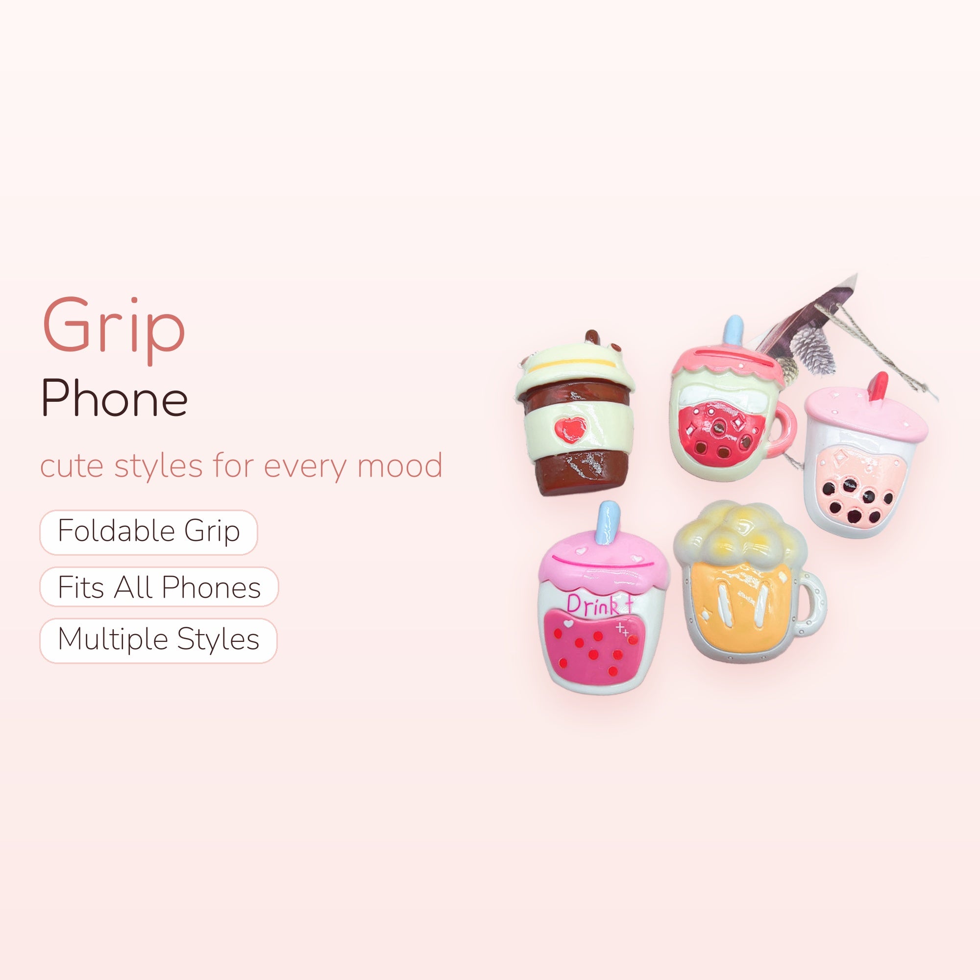 Kawaii Bubble Tea Drink Phone Grip | Cute Boba Cup Pop Socket Stand