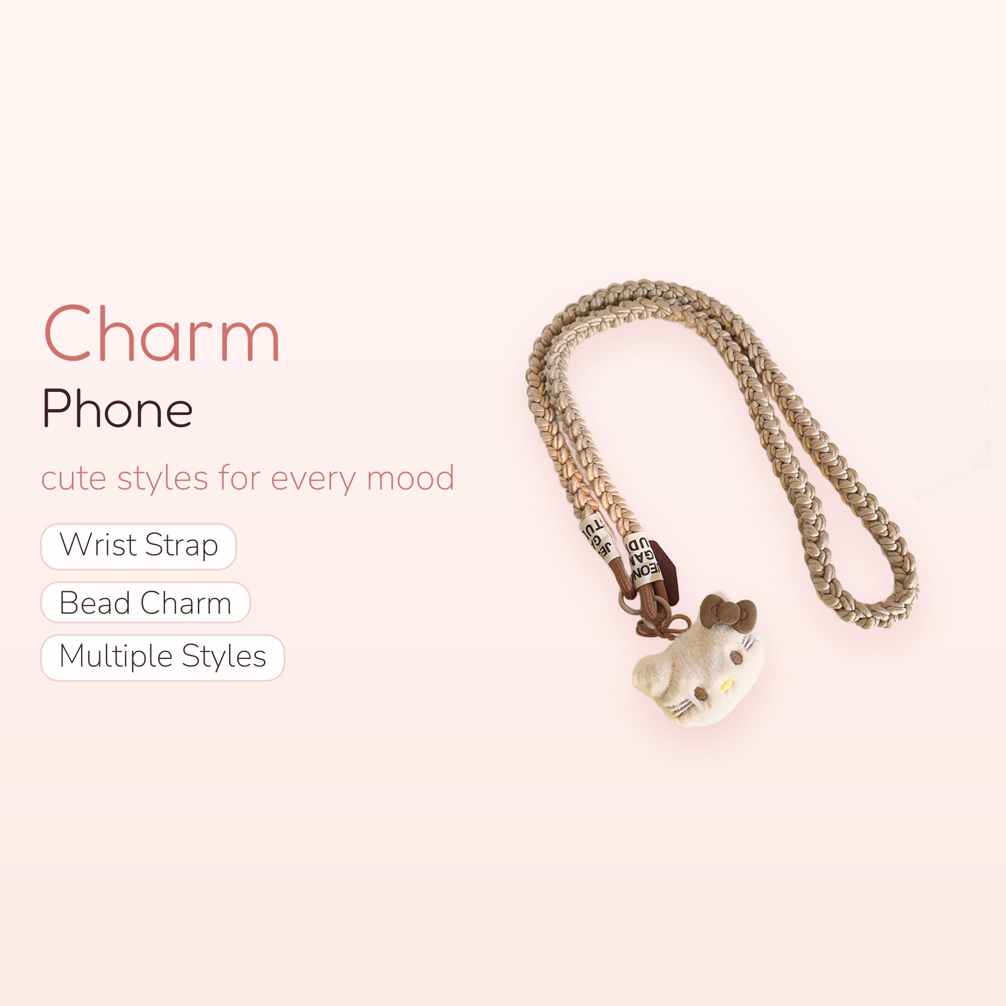 Braided Hello Kitty Phone Charm Lanyard | Cute Plush Kitty Neck Strap