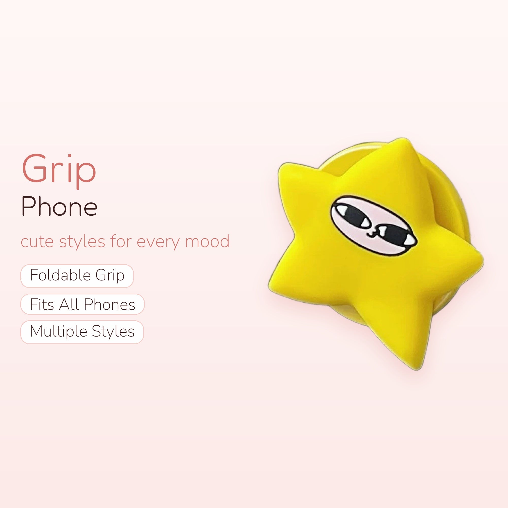 Kawaii Yellow Star Phone Grip | Cute Cartoon Pop Socket Stand