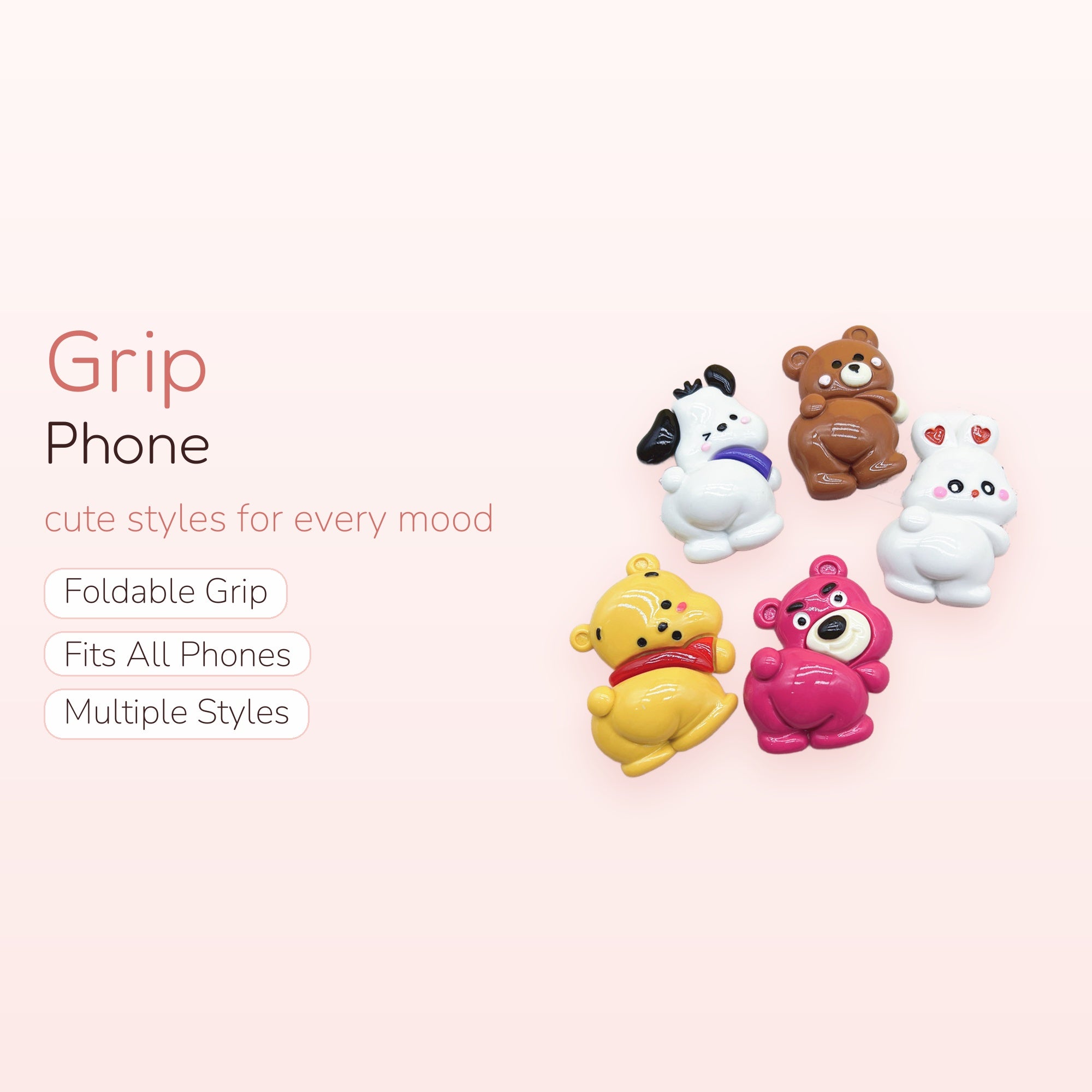 Kawaii Cartoon Animal Phone Grips | Cute Resin Pop Socket Stand