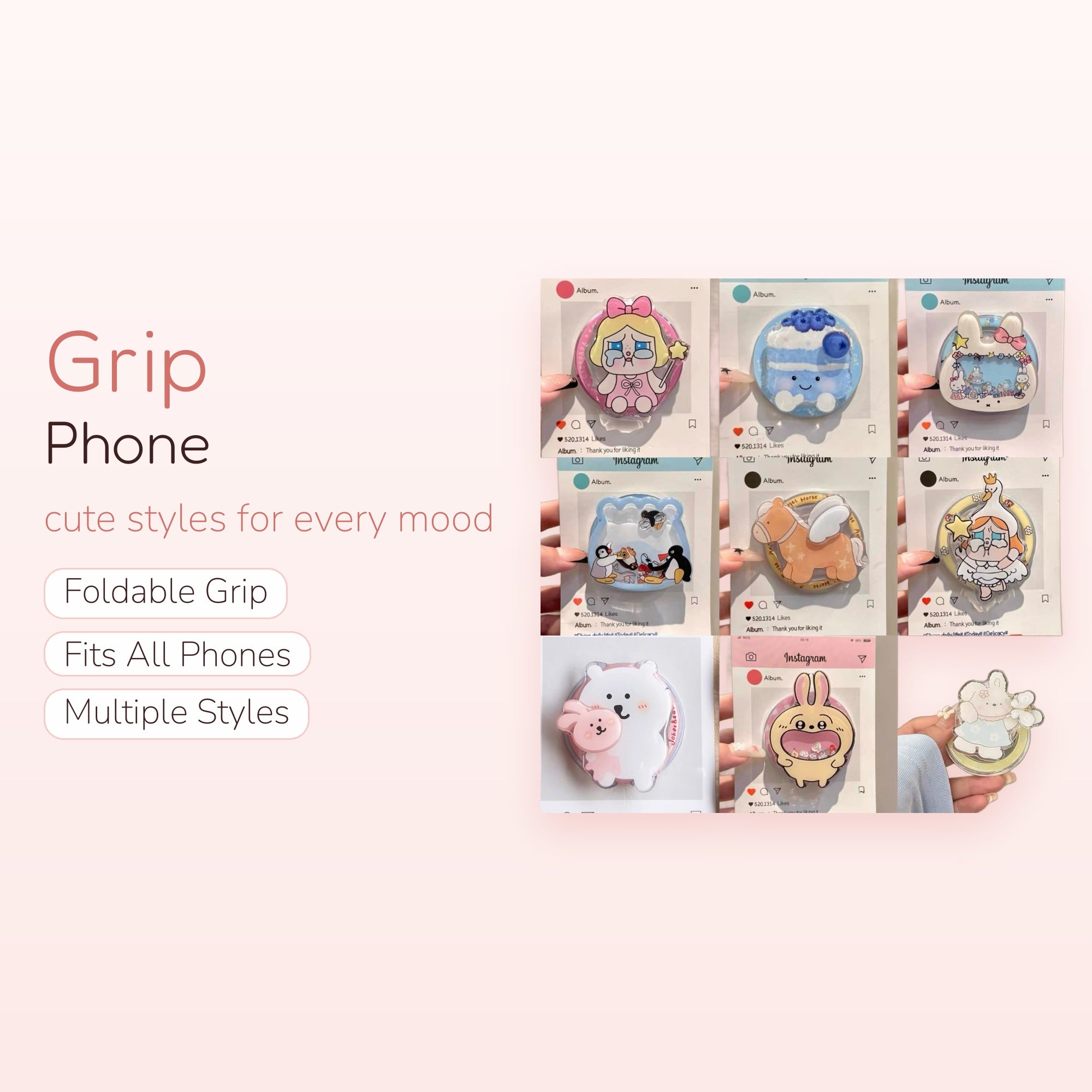 SIMPLYBUBBI — Assorted Cartoon Phone Grip Collection | Acrylic Pop Socket Stand