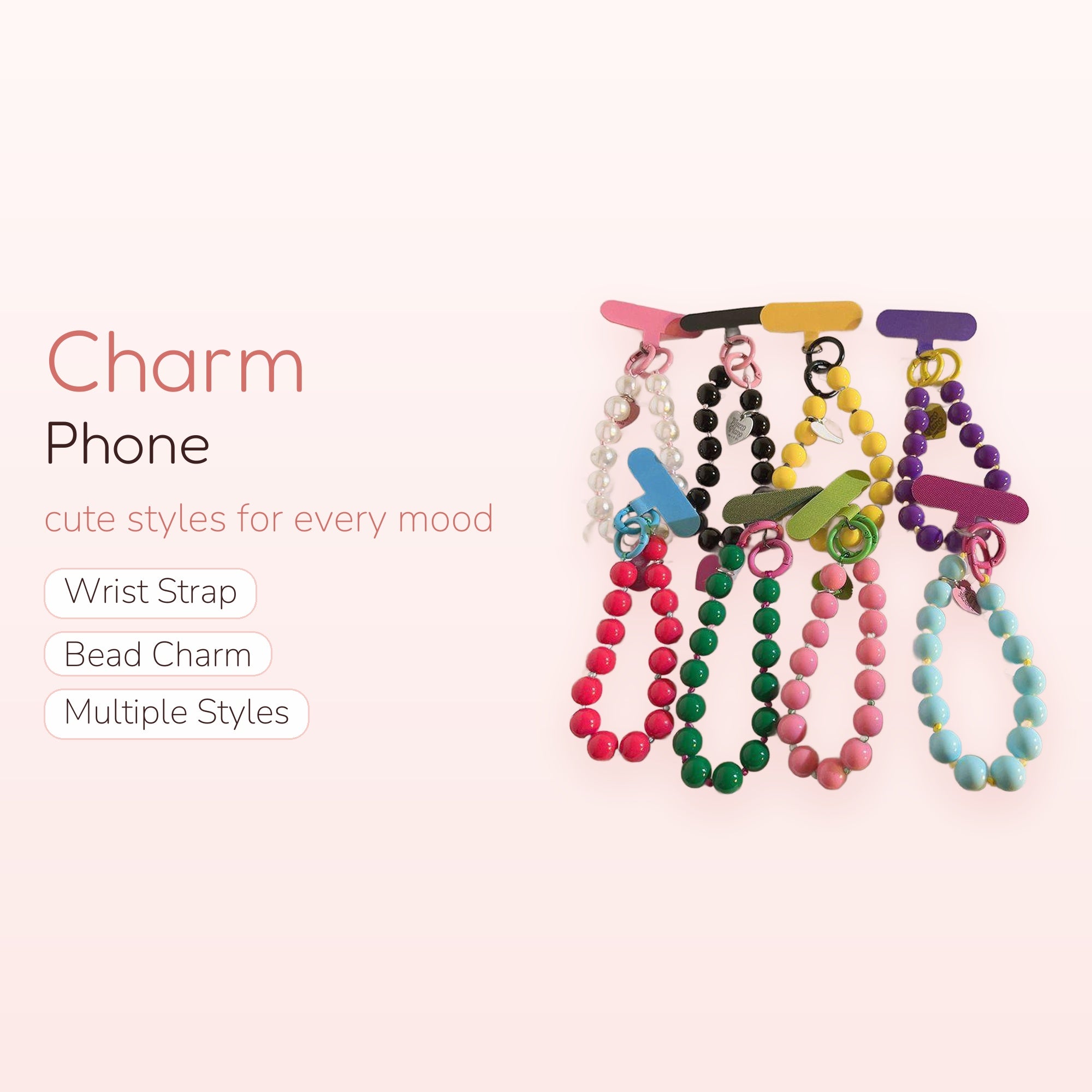 Colorful Beaded Phone Charm Straps with Flat Tabs | Y2K Aesthetic Phone Lanyards