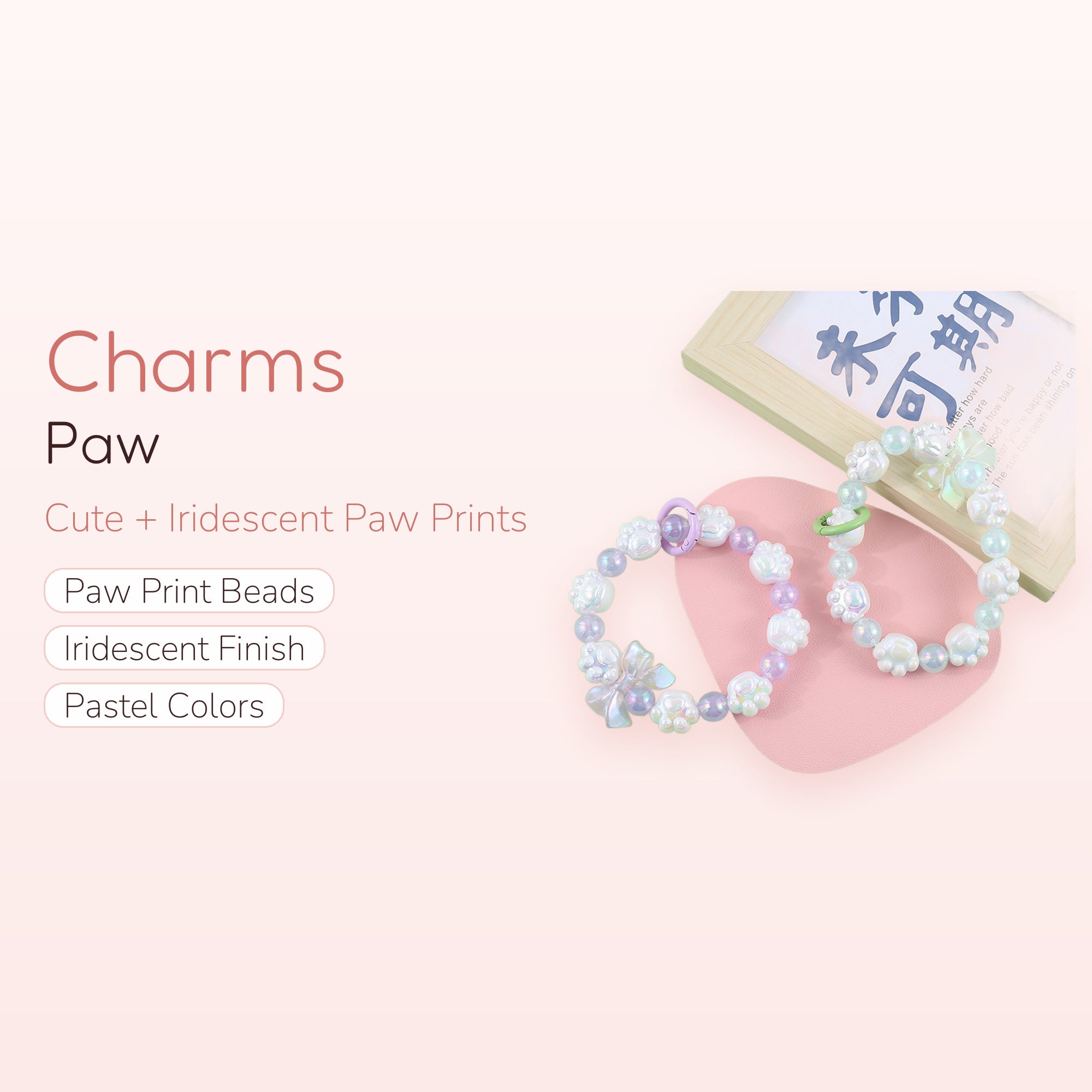 Kawaii Paw Print Phone Charm Strap | Pastel Beaded Wrist Lanyard