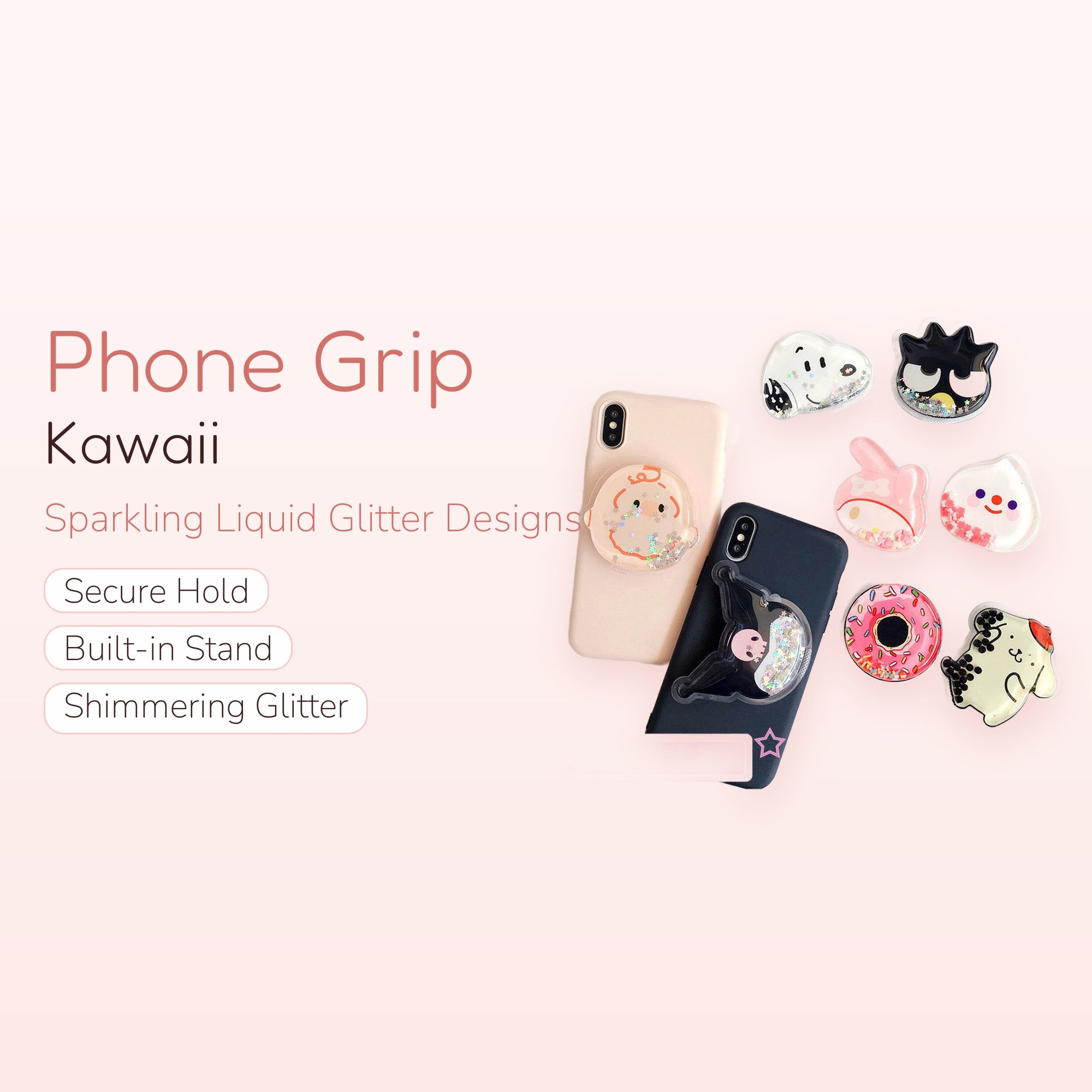 Kawaii Glitter Liquid Phone Grip | Cute Character Phone Stand Holder | Aesthetic Y2K Accessory | Gift for Her