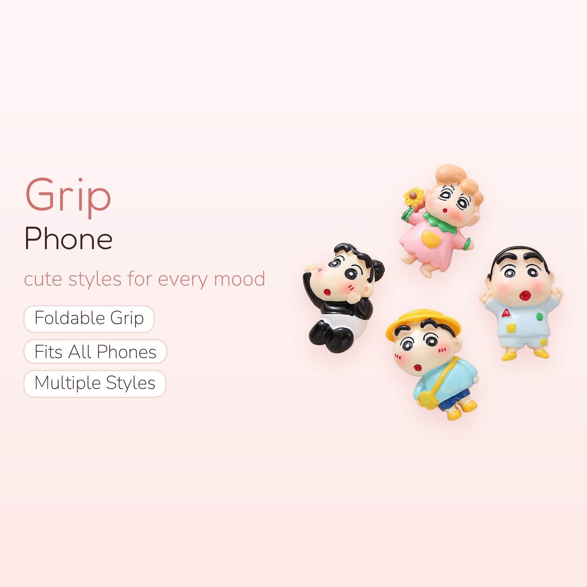 Kawaii Crayon Shin-chan Family Phone Grips | Cute Anime Pop Socket Stand