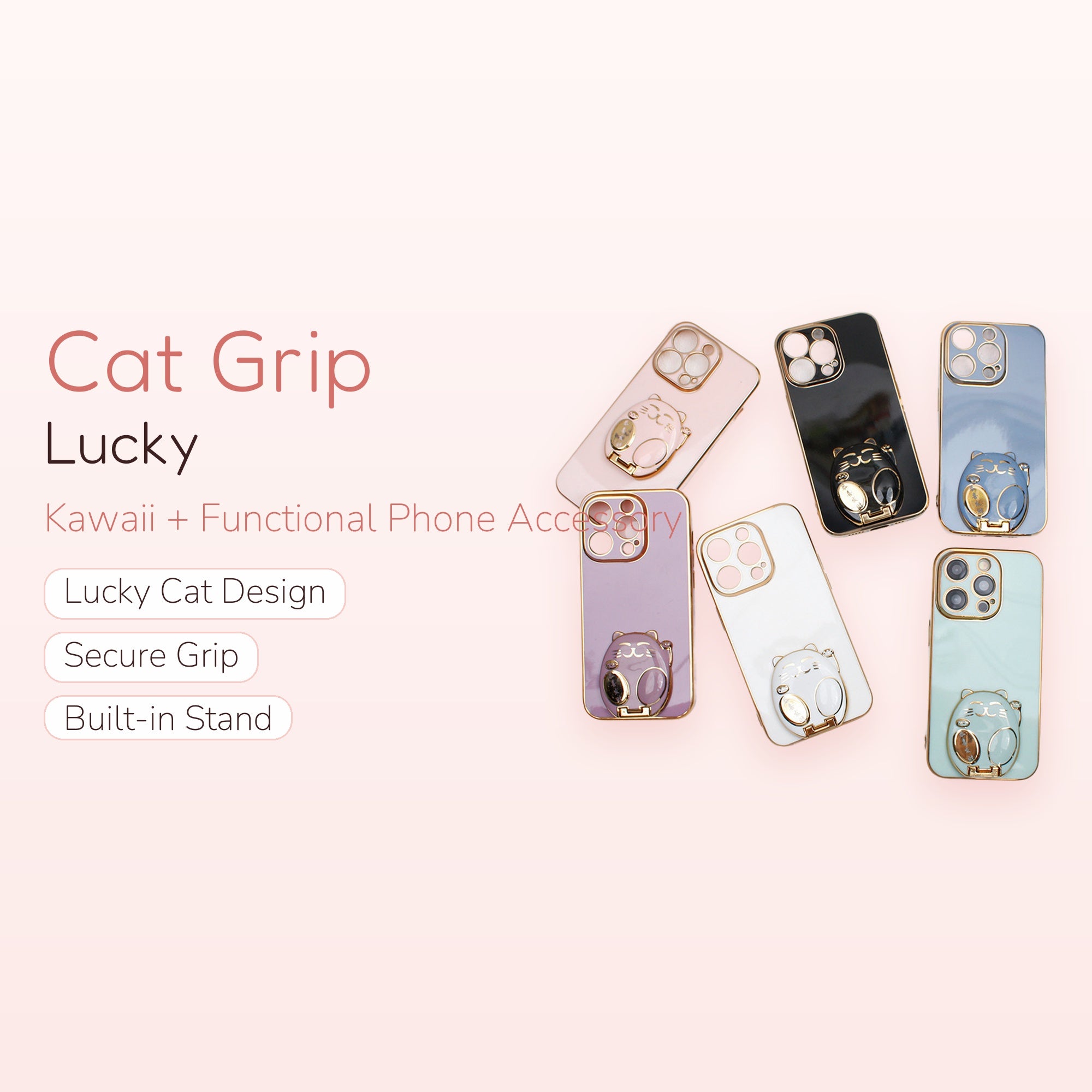 Lucky Cat Phone Grip Stand | Kawaii Maneki Neko Phone Holder