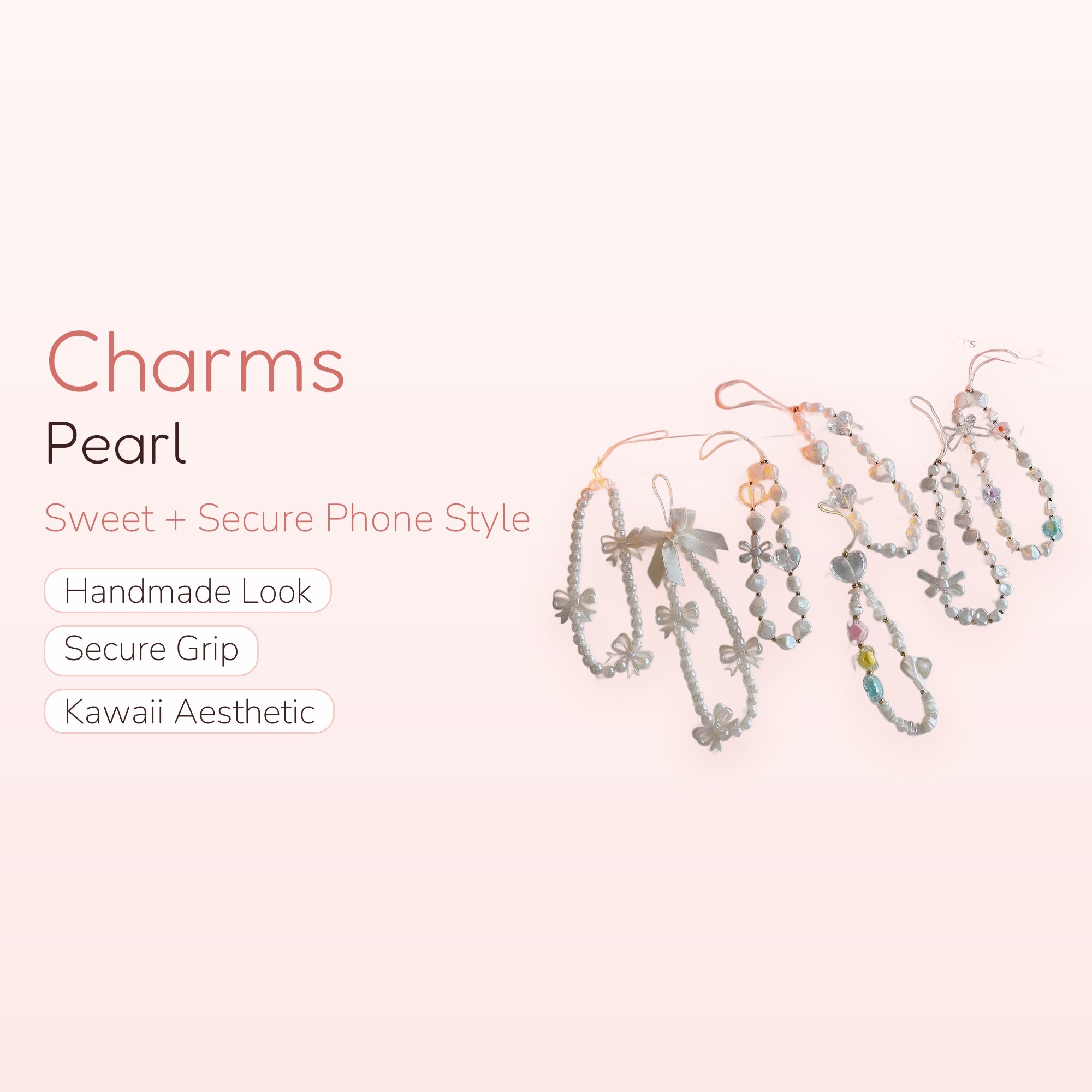Kawaii Pearl Phone Charm Strap | Cute Beaded Wrist Lanyard | Y2K Aesthetic Phone Accessory | Gift for Her