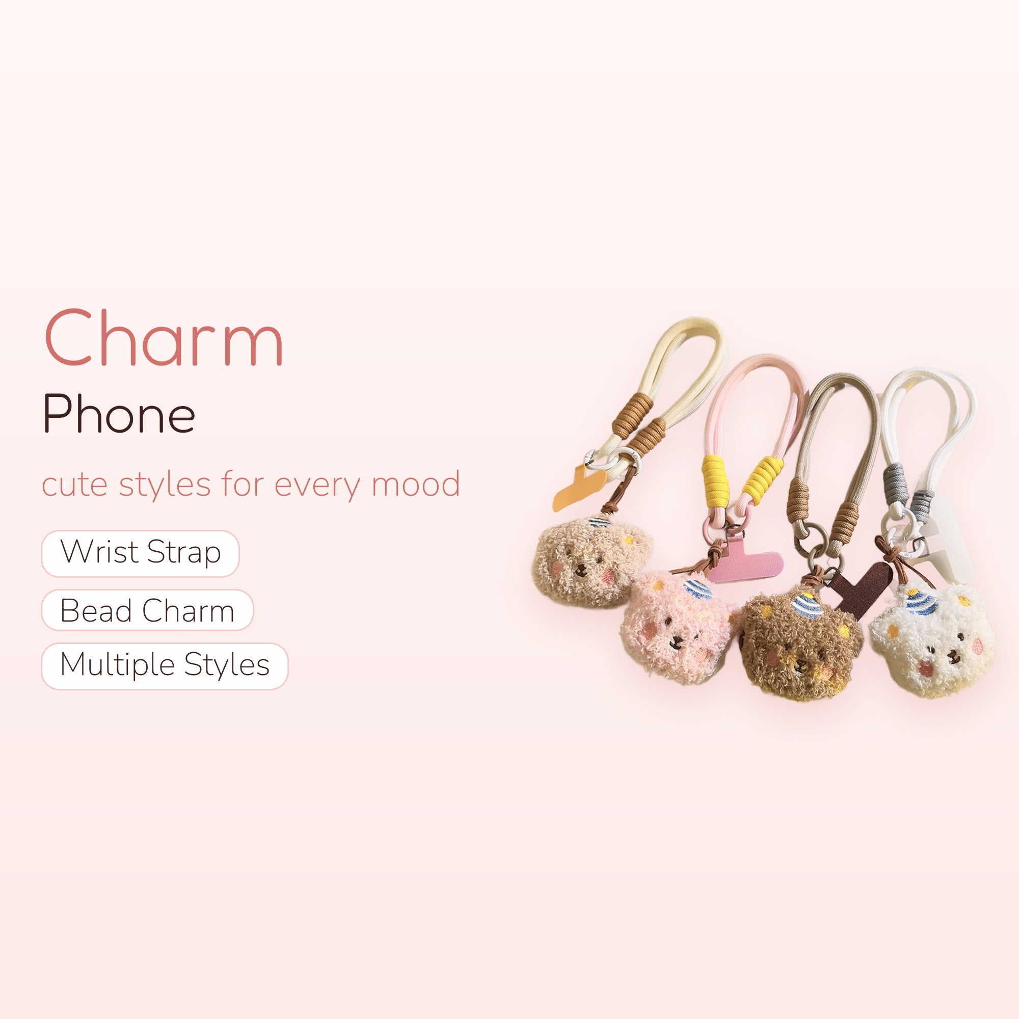 Cute Fluffy Bear Phone Charm Wrist Strap | Kawaii Plush Animal Lanyard