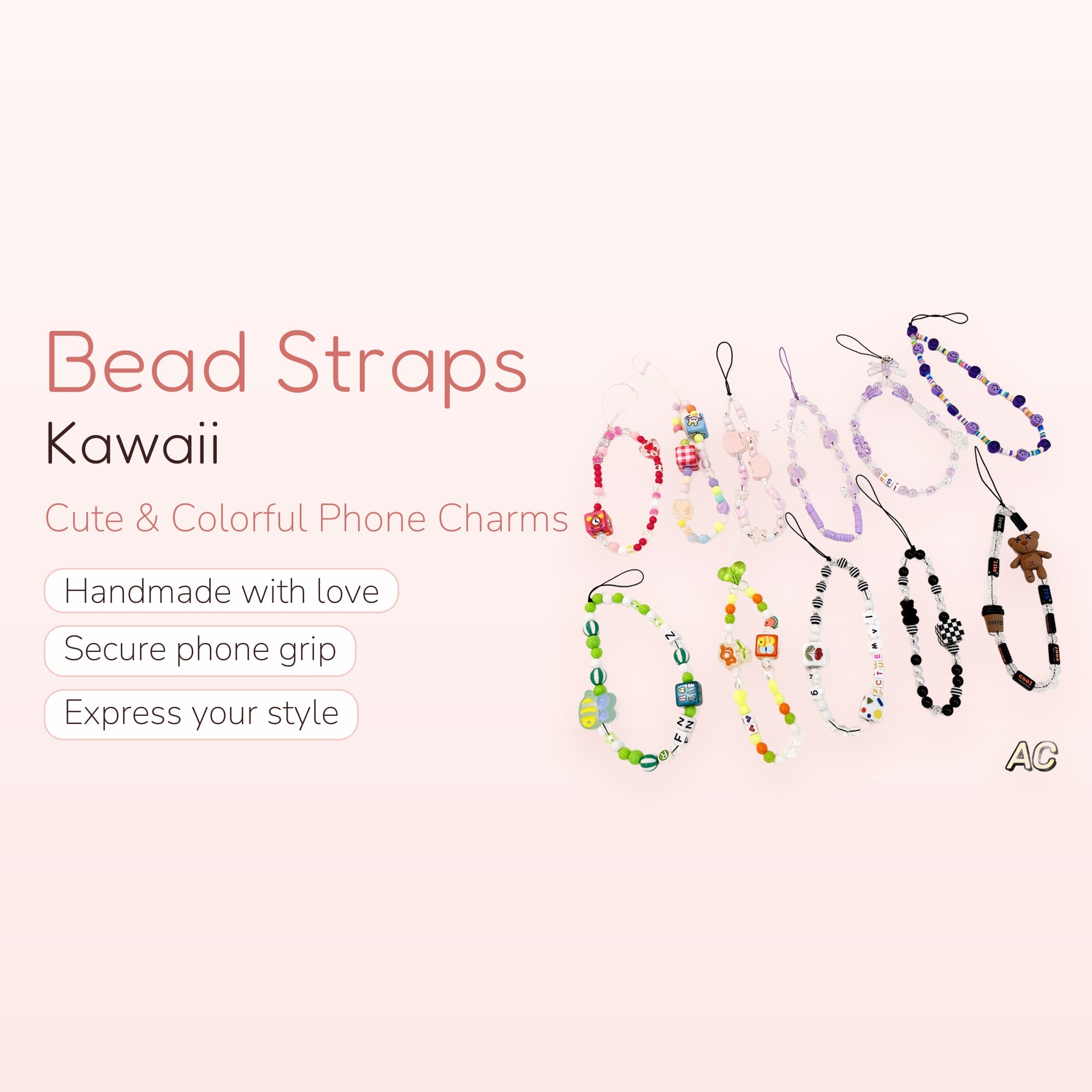 Kawaii Beaded Phone Charm Strap | Cute Wrist Lanyard for Phones