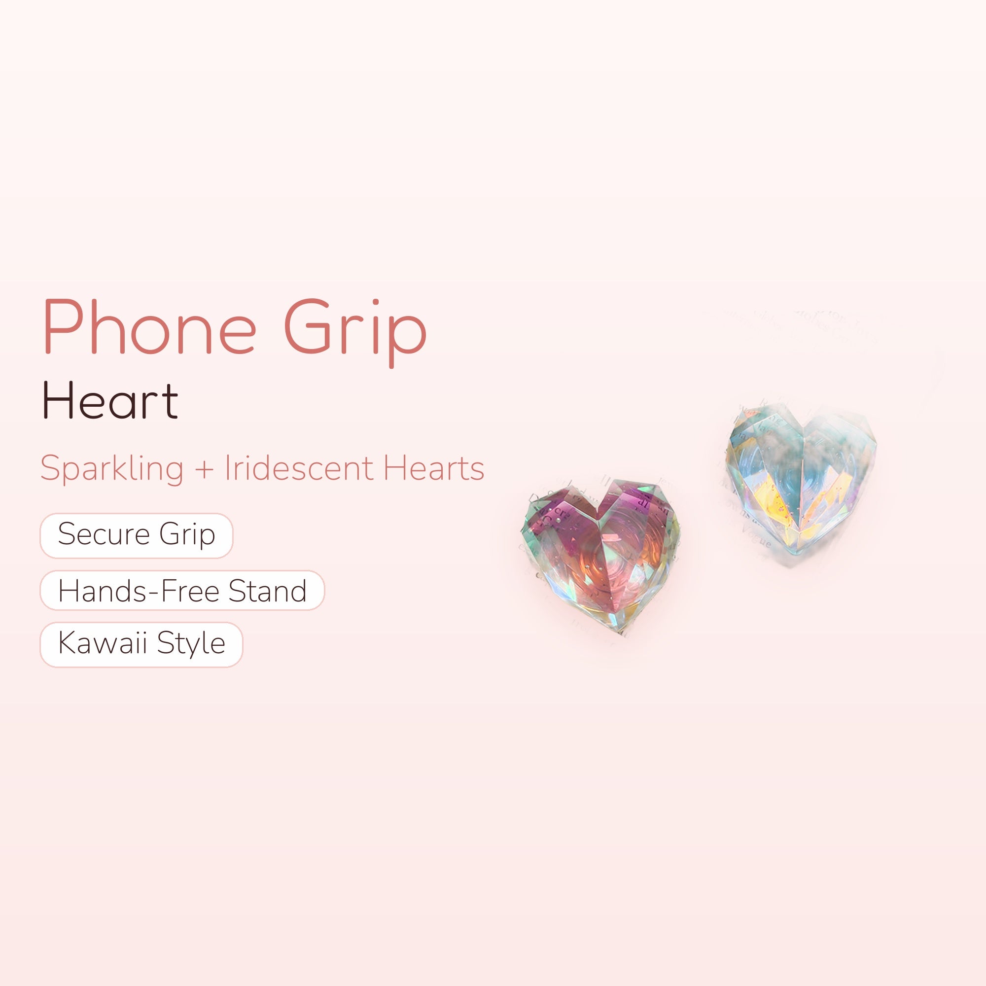 Iridescent Crystal Heart Phone Grip | Kawaii Phone Stand