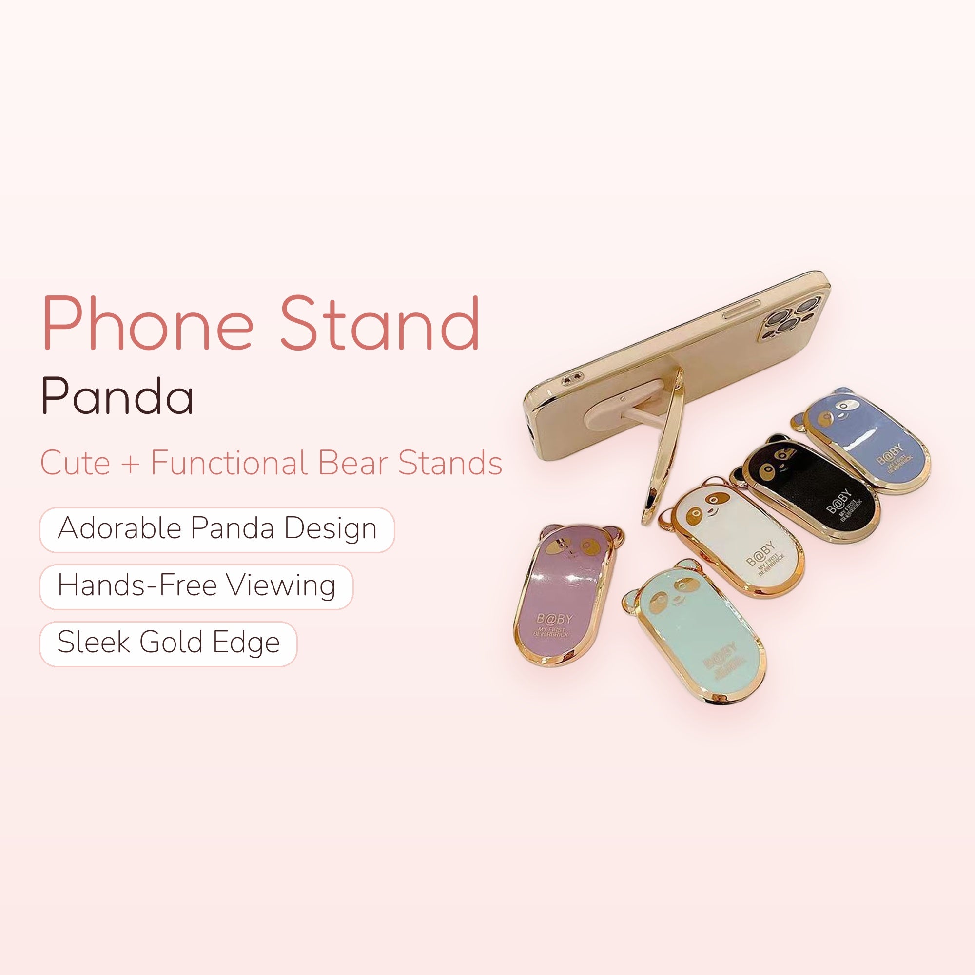 Cute Panda Bear Phone Stand | Kawaii Gold Edge Phone Grip