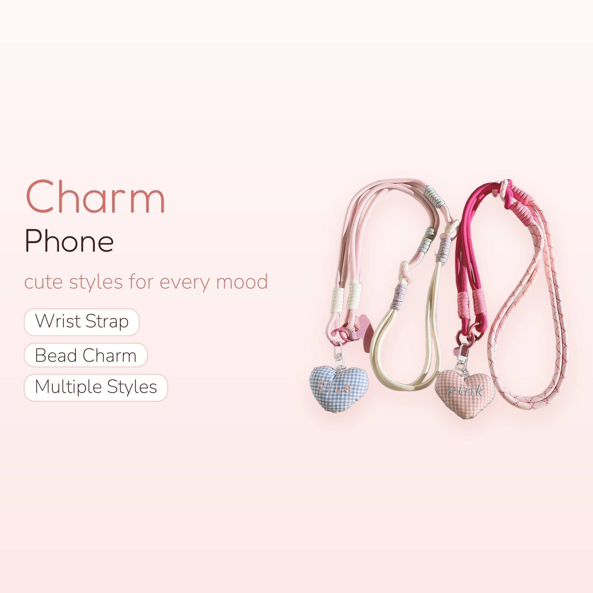 Kawaii Pastel Gingham Heart Phone Lanyard | Cute Adjustable Neck Strap