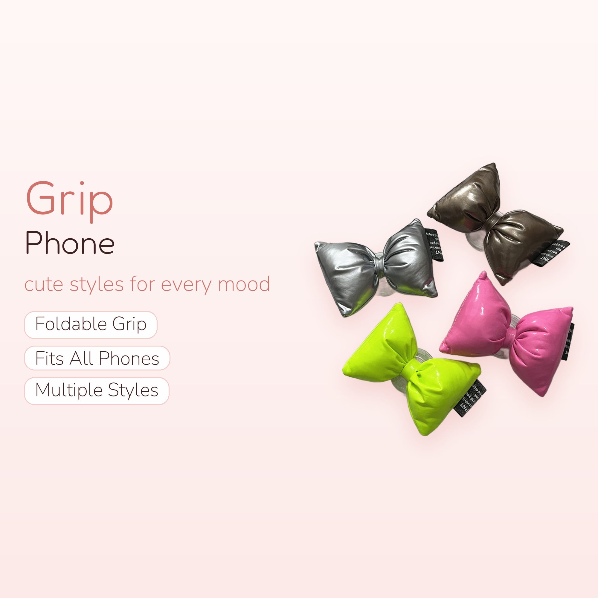Puffy Bow Phone Grip | Y2K Metallic Puffer Pop Socket Stand