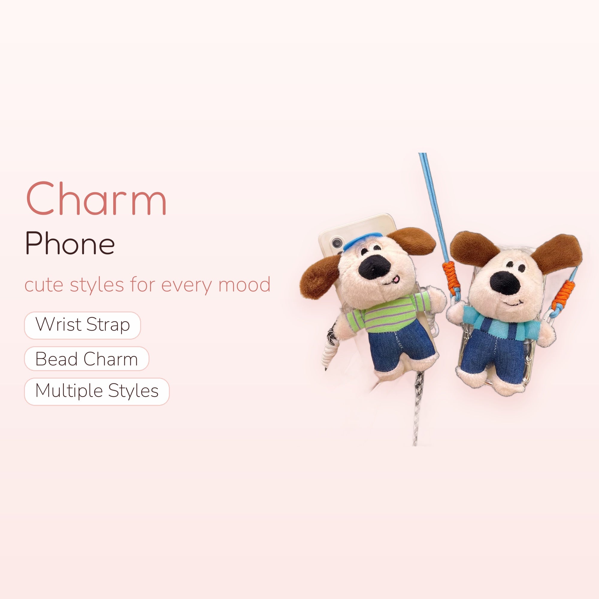Cute Plush Dog Phone Charm Lanyard | Kawaii Cartoon Animal Crossbody Strap