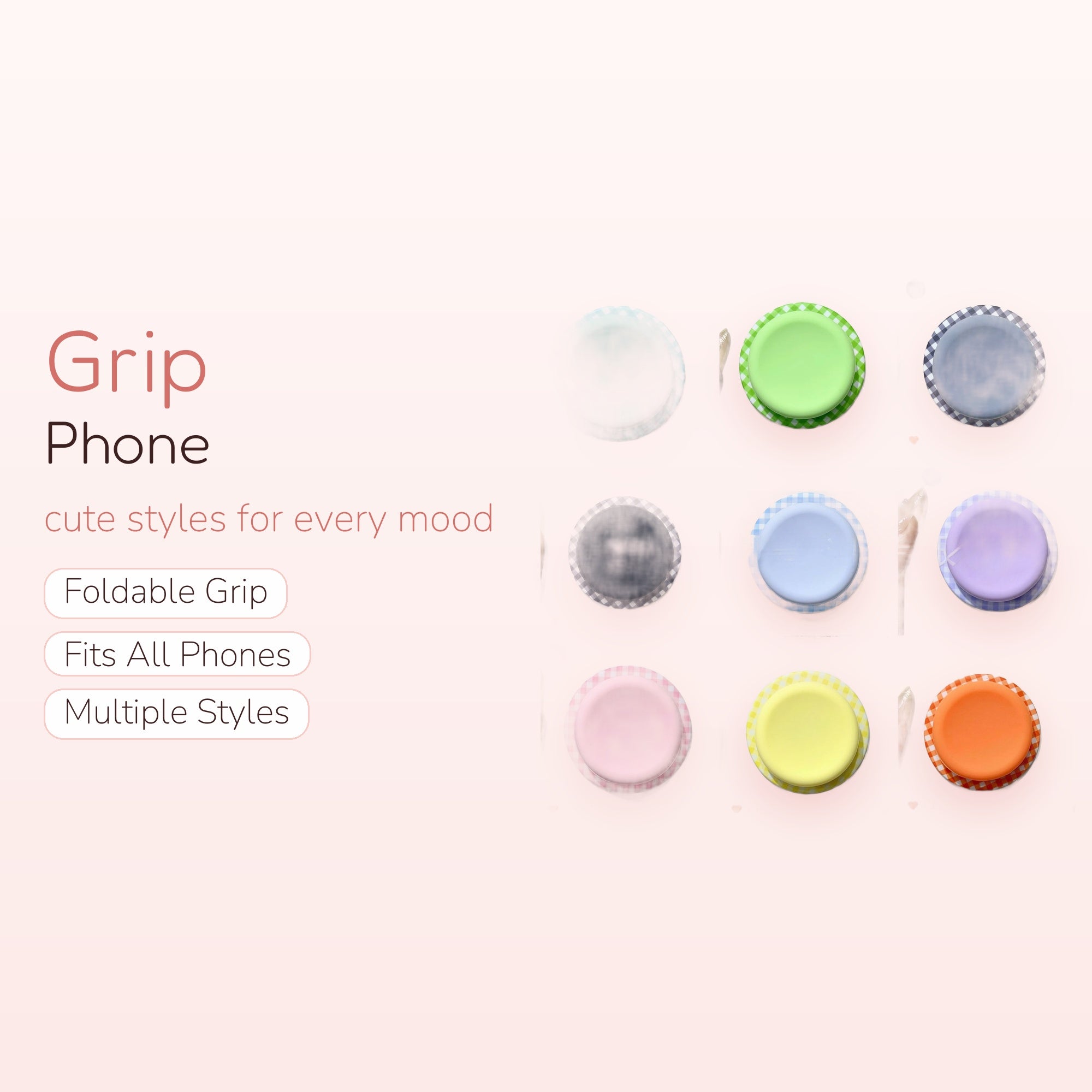 Gingham Check Silicone Phone Grip | Cute Pastel Pop Socket Stand for iPhone & Android