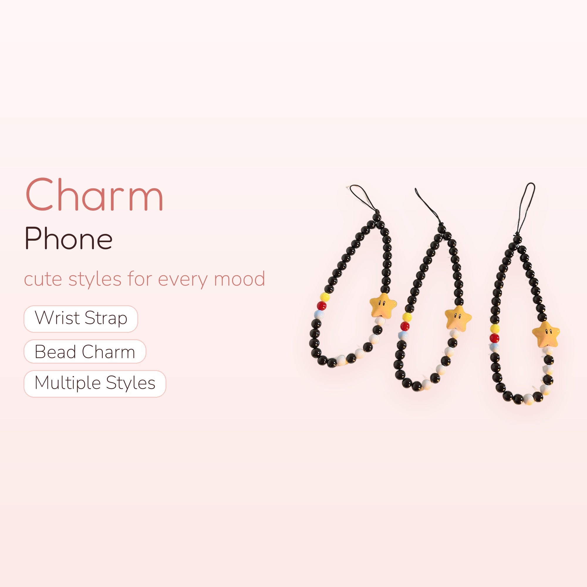 SIMPLYBUBBI — Black & White Beaded Star Phone Strap | Cute Wrist Lanyard