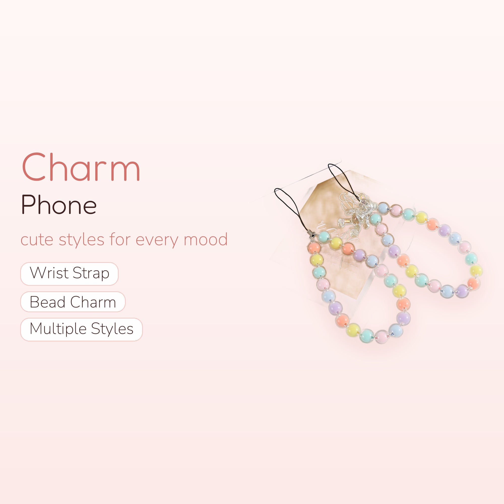 Kawaii Pastel Bead Phone Charm Strap | Cute Wrist Lanyard with Bear