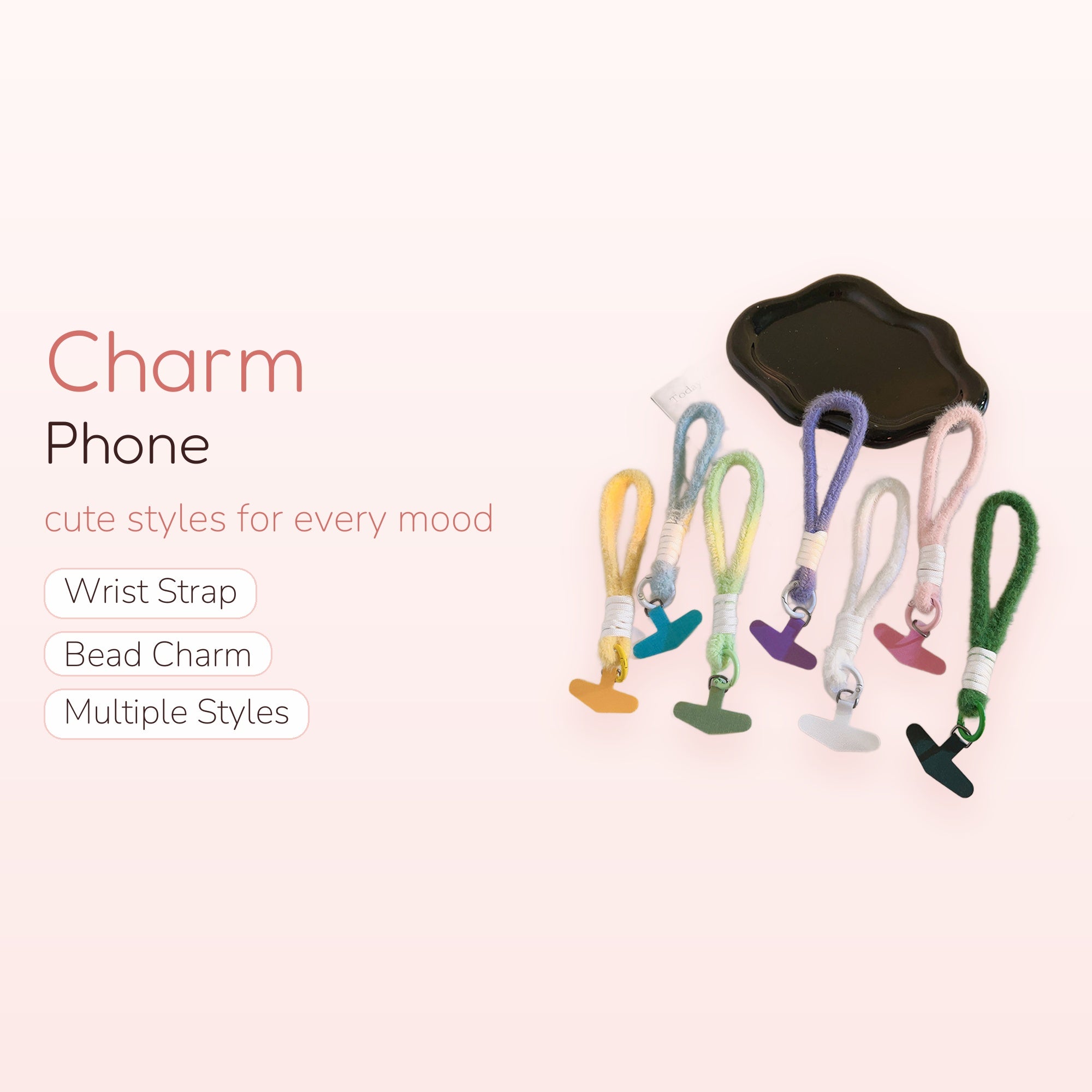 Fluffy Pastel Wrist Phone Charm Strap | Aesthetic Soft Plush Lanyard