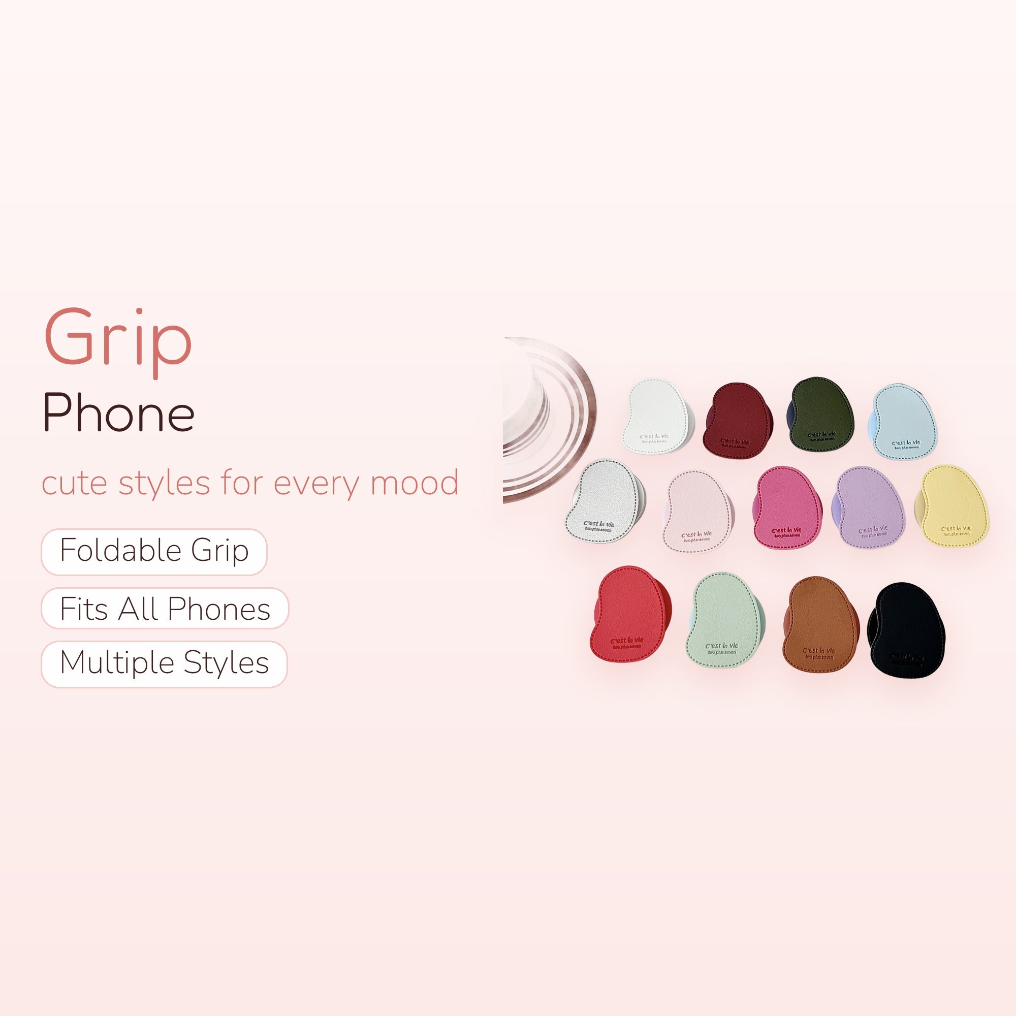 Aesthetic Pebble Leather Phone Grip | Minimalist "C'est la Vie" Pop Socket Stand in Multiple Colors