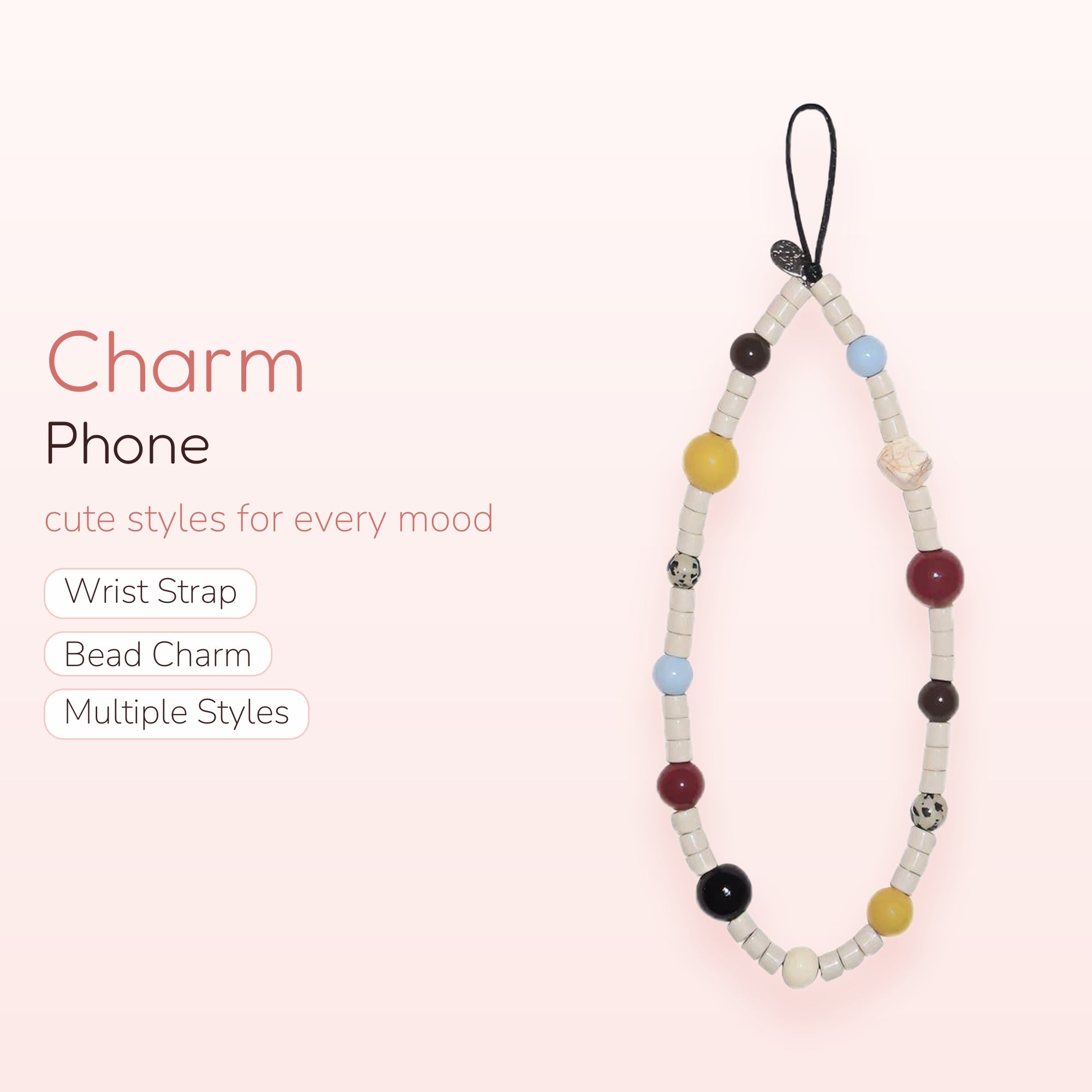 Aesthetic Beaded Phone Charm Strap | Earthy Toned Beaded Phone Lanyard