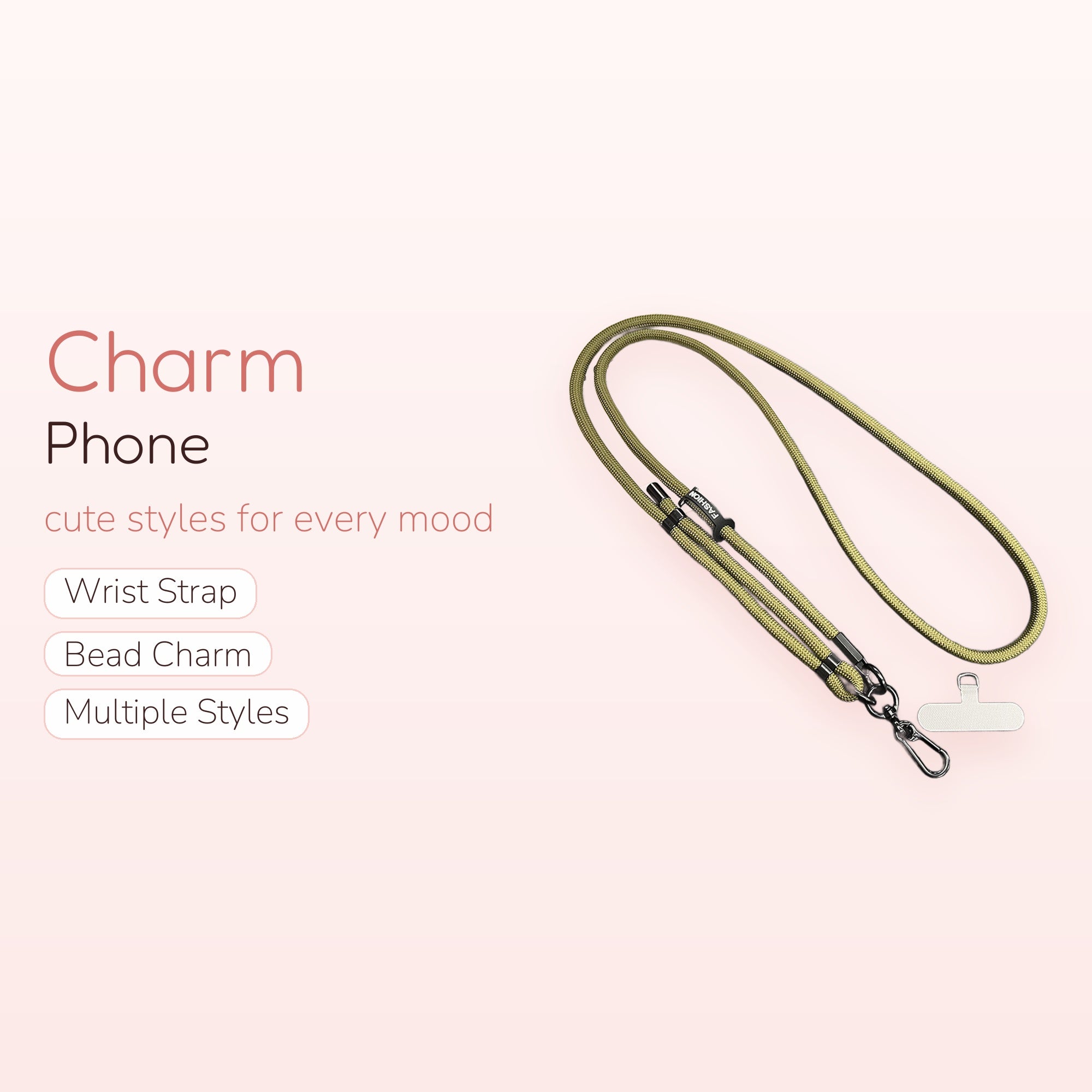 Olive Green Adjustable Crossbody Phone Lanyard | Minimalist Rope Strap with Phone Patch