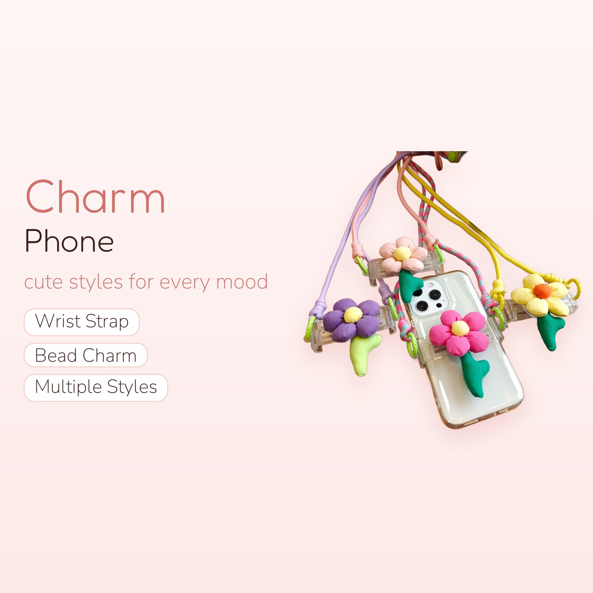 Kawaii Plush Flower Phone Lanyard | Cute Pastel Crossbody Strap for iPhone