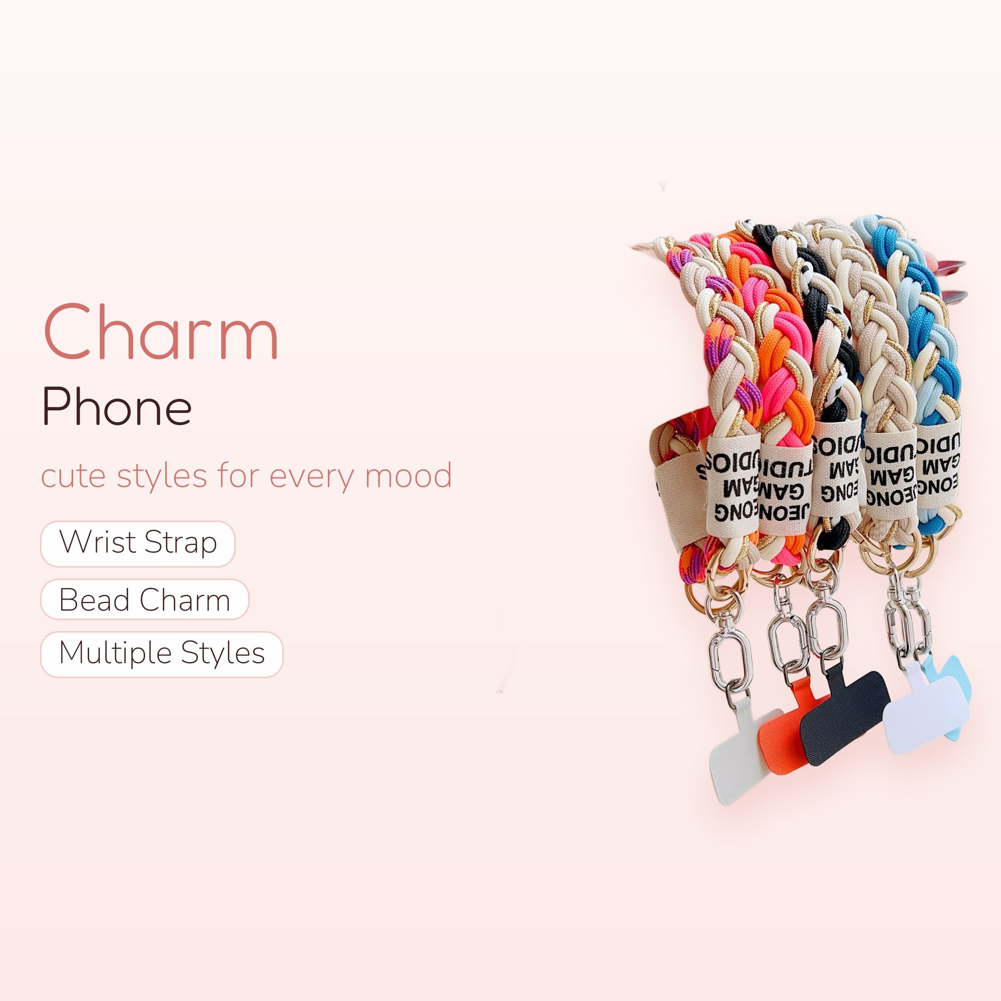 Braided Rope Phone Charm Strap | Colorful Woven Wrist Lanyard with Phone Patch