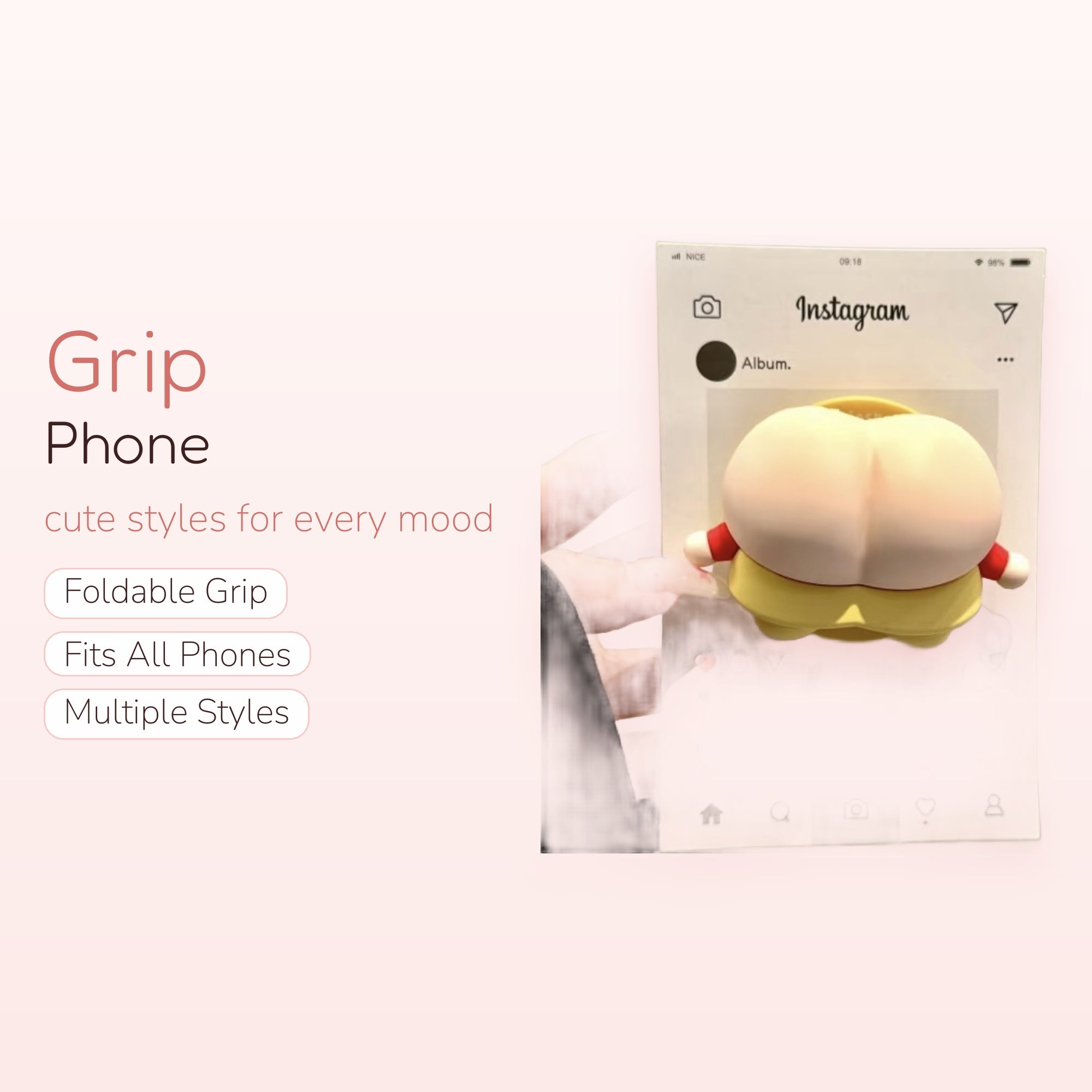 Cute Crayon Shin-chan Butt Phone Grip | Kawaii Anime Pop Socket Stand