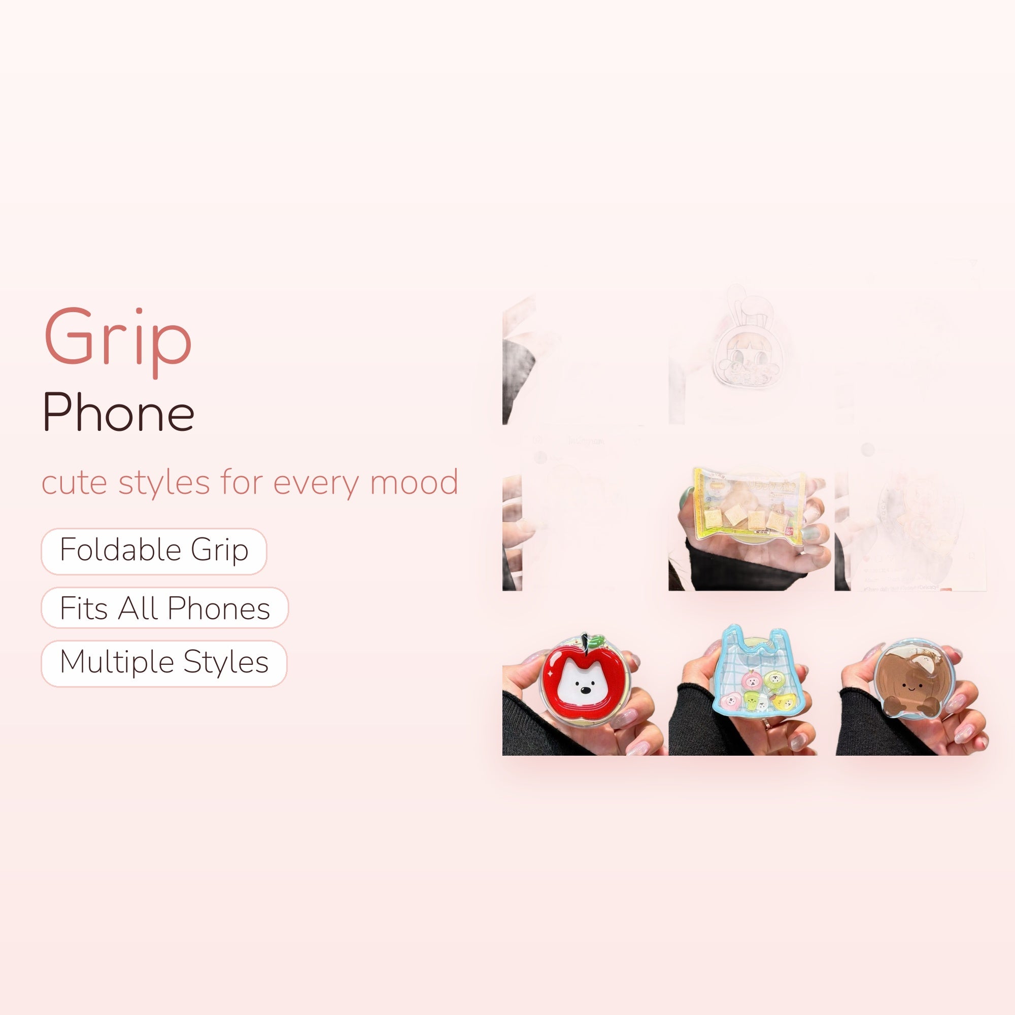 Kawaii Anime Character & Food Phone Grips | Cute Acrylic Pop Socket Stands