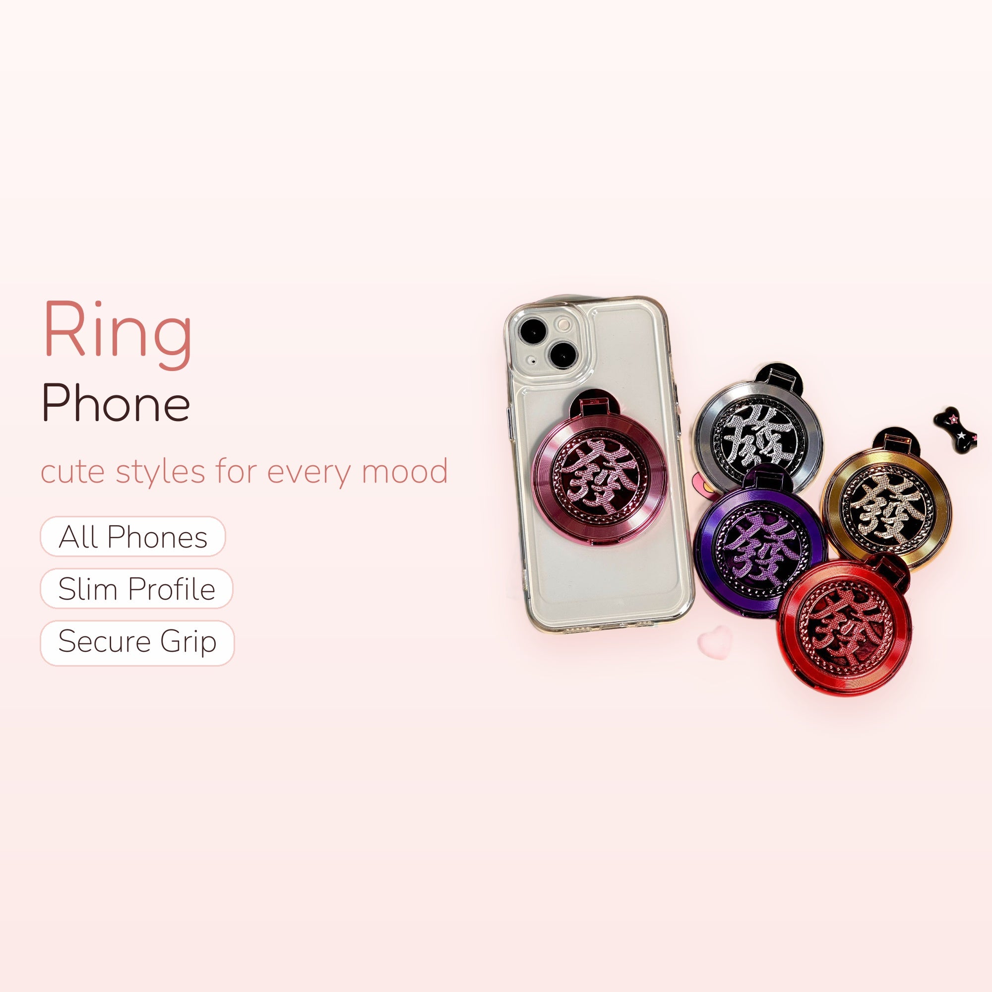 Metallic Lucky Character Phone Ring | Aesthetic 360° Finger Holder Kickstand