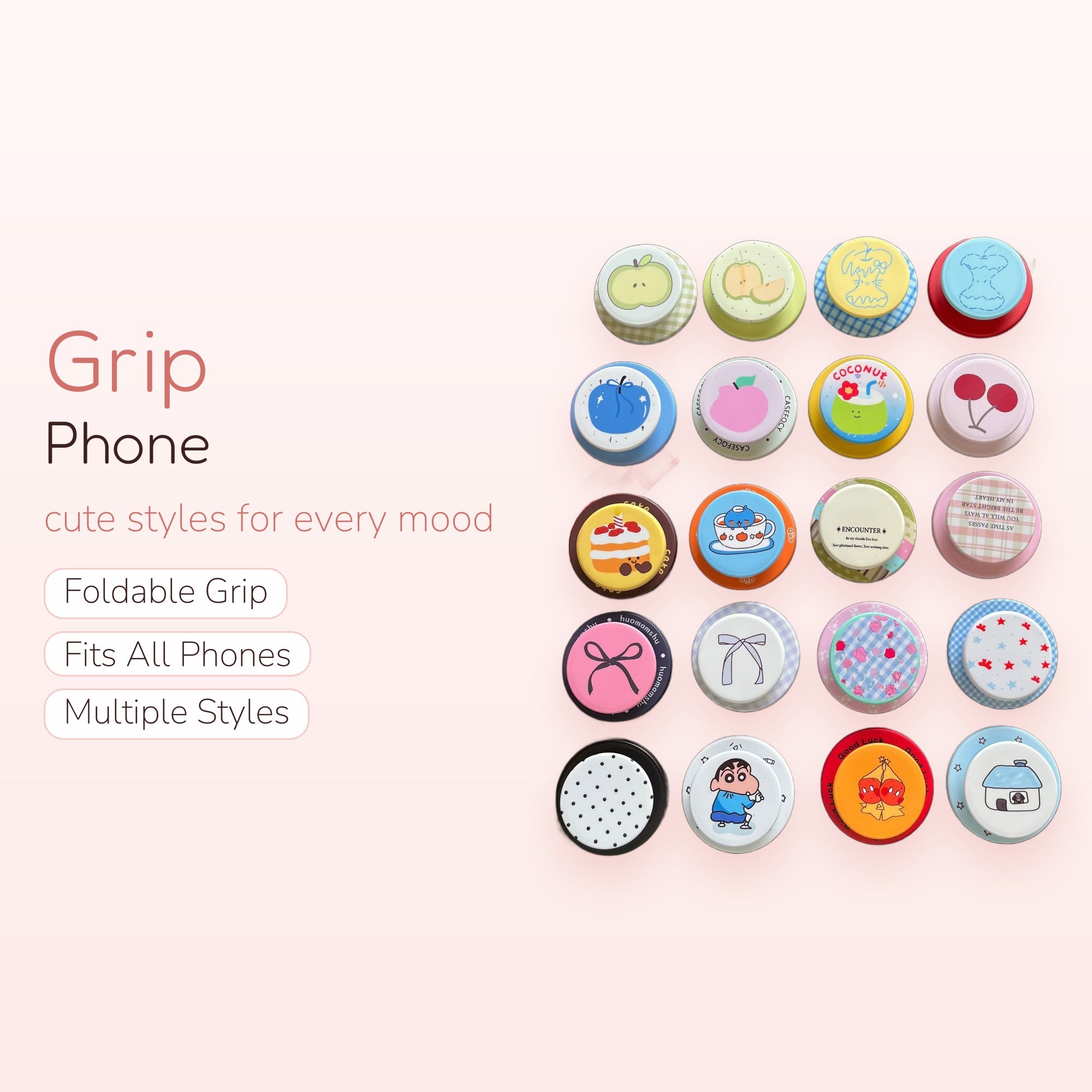 Assorted Kawaii Fruit & Pattern Phone Grips | Cute Expandable Pop Socket Stands