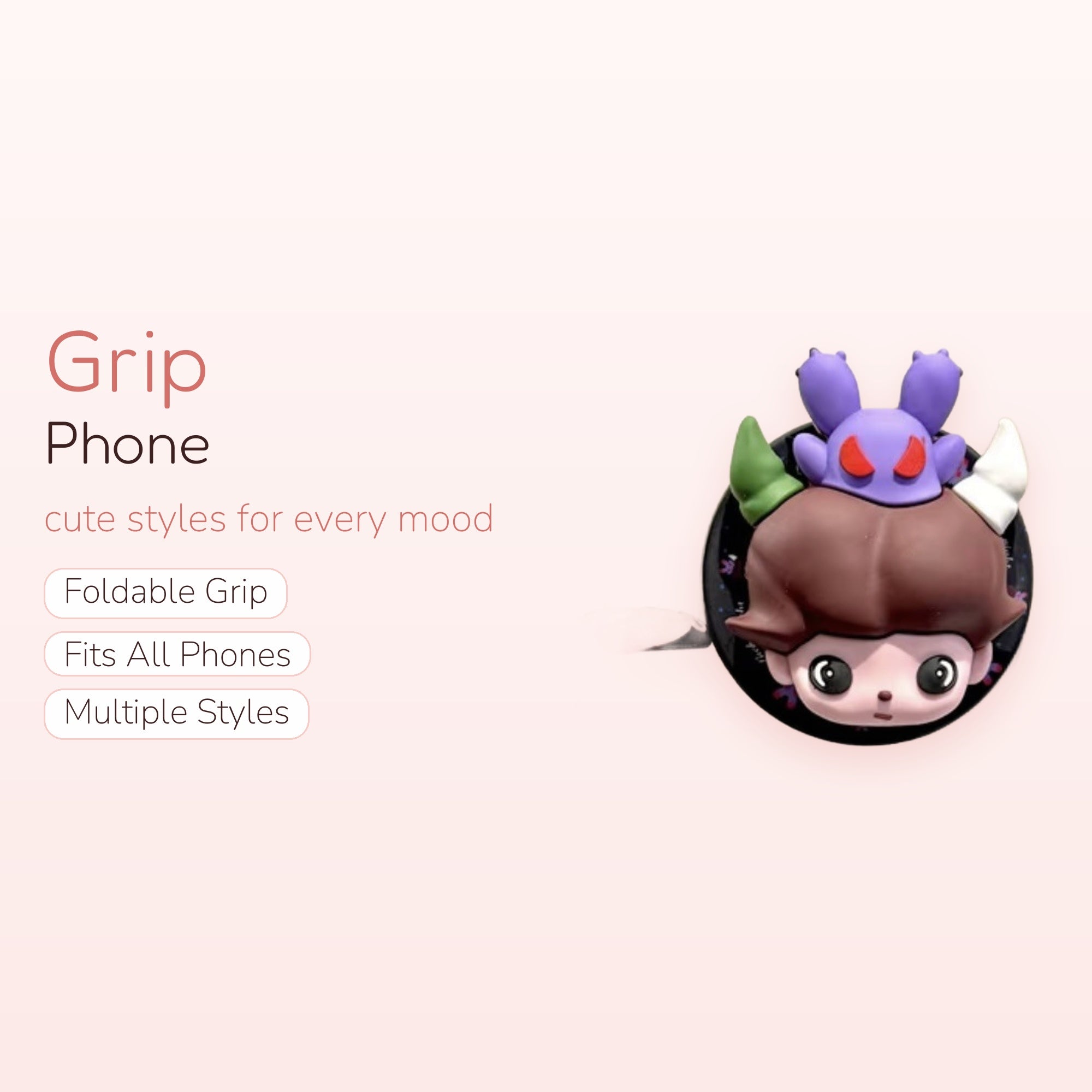 Cute Anime Boy Phone Grip | Purple Bunny Pop Socket Stand
