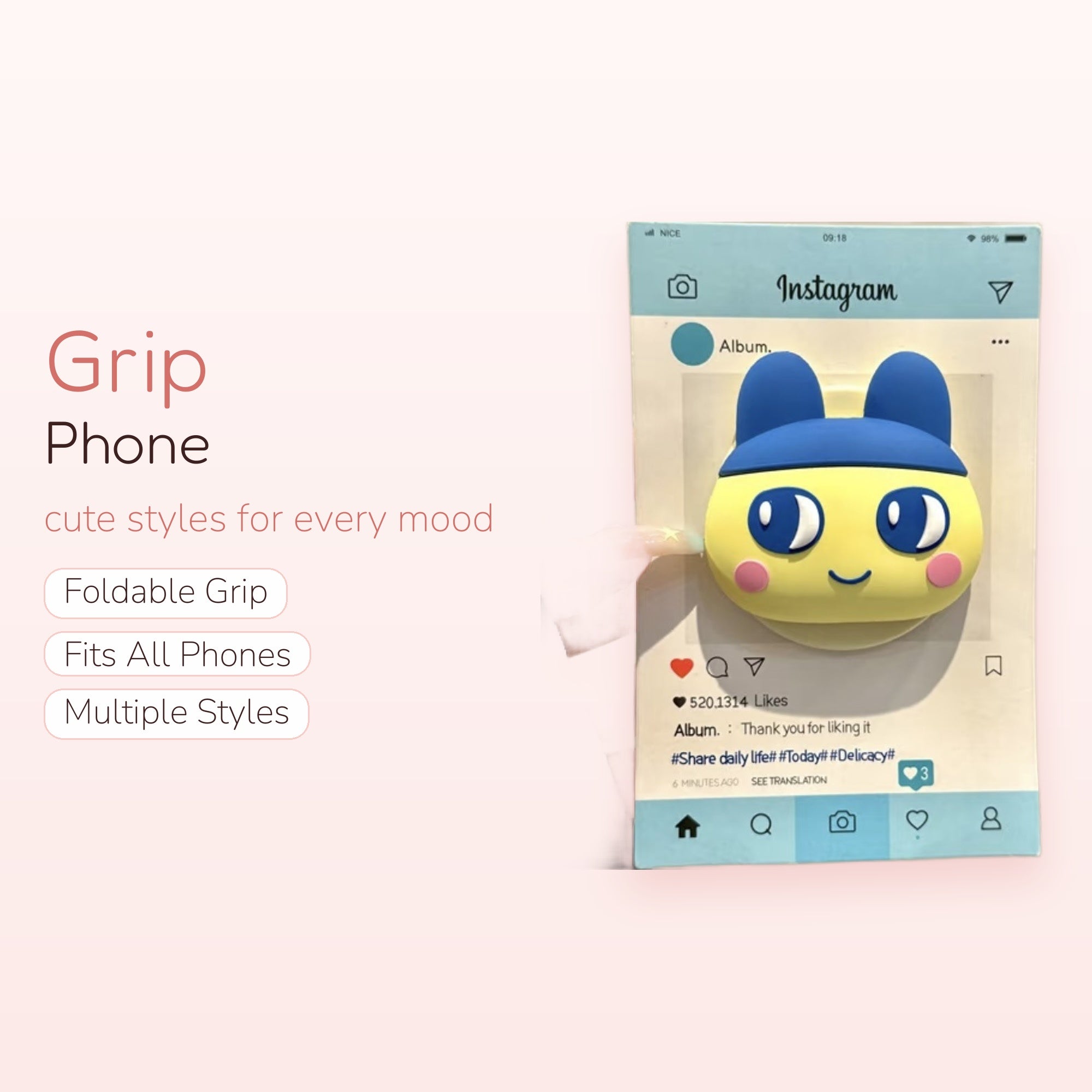 Kawaii Yellow & Blue Cartoon Character Phone Grip | Cute Pop Socket Stand