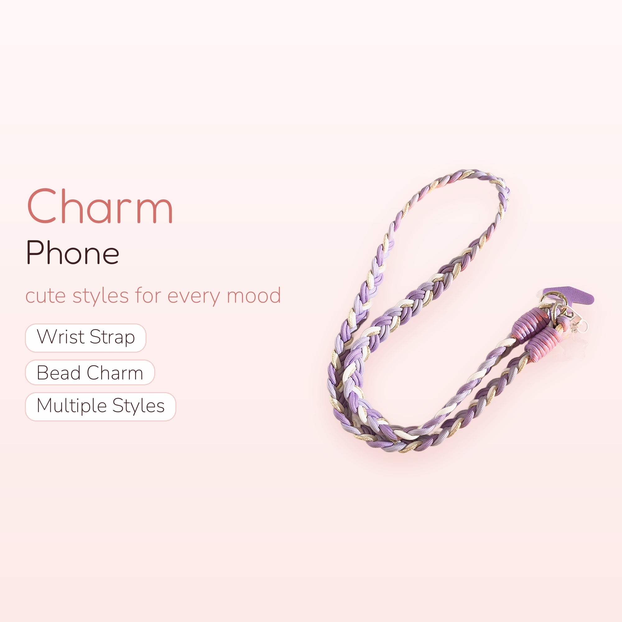 Braided Purple & White Phone Lanyard | Aesthetic Crossbody Phone Strap