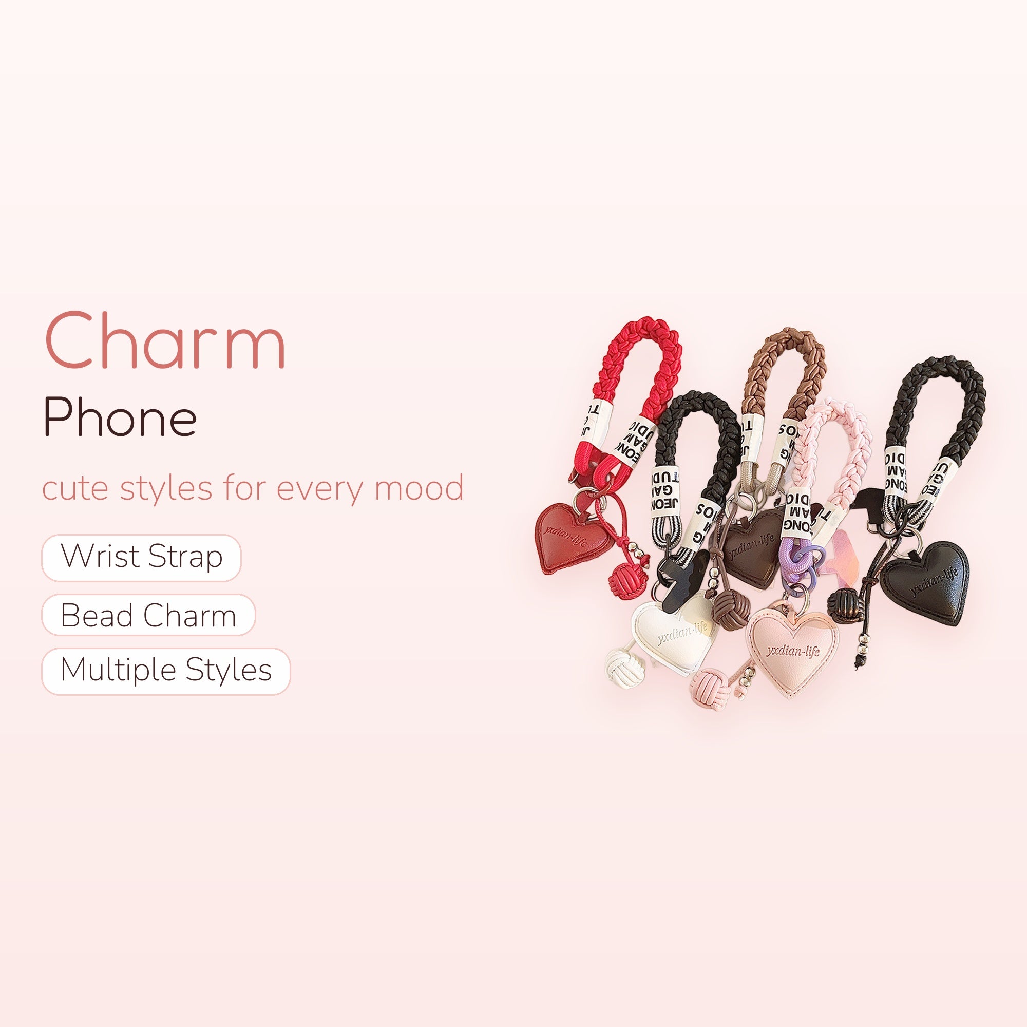 Braided Rope Heart Phone Charm | Aesthetic Wrist Lanyard Strap