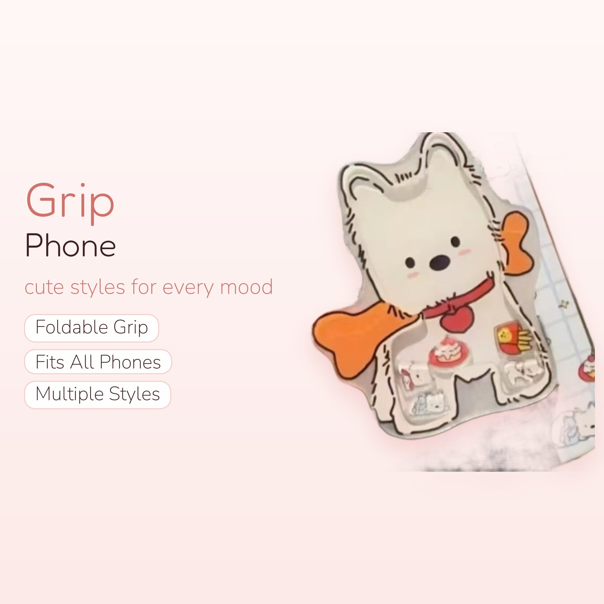 Kawaii White Puppy Dog Phone Grip | Cute Cartoon Animal Pop Socket Stand
