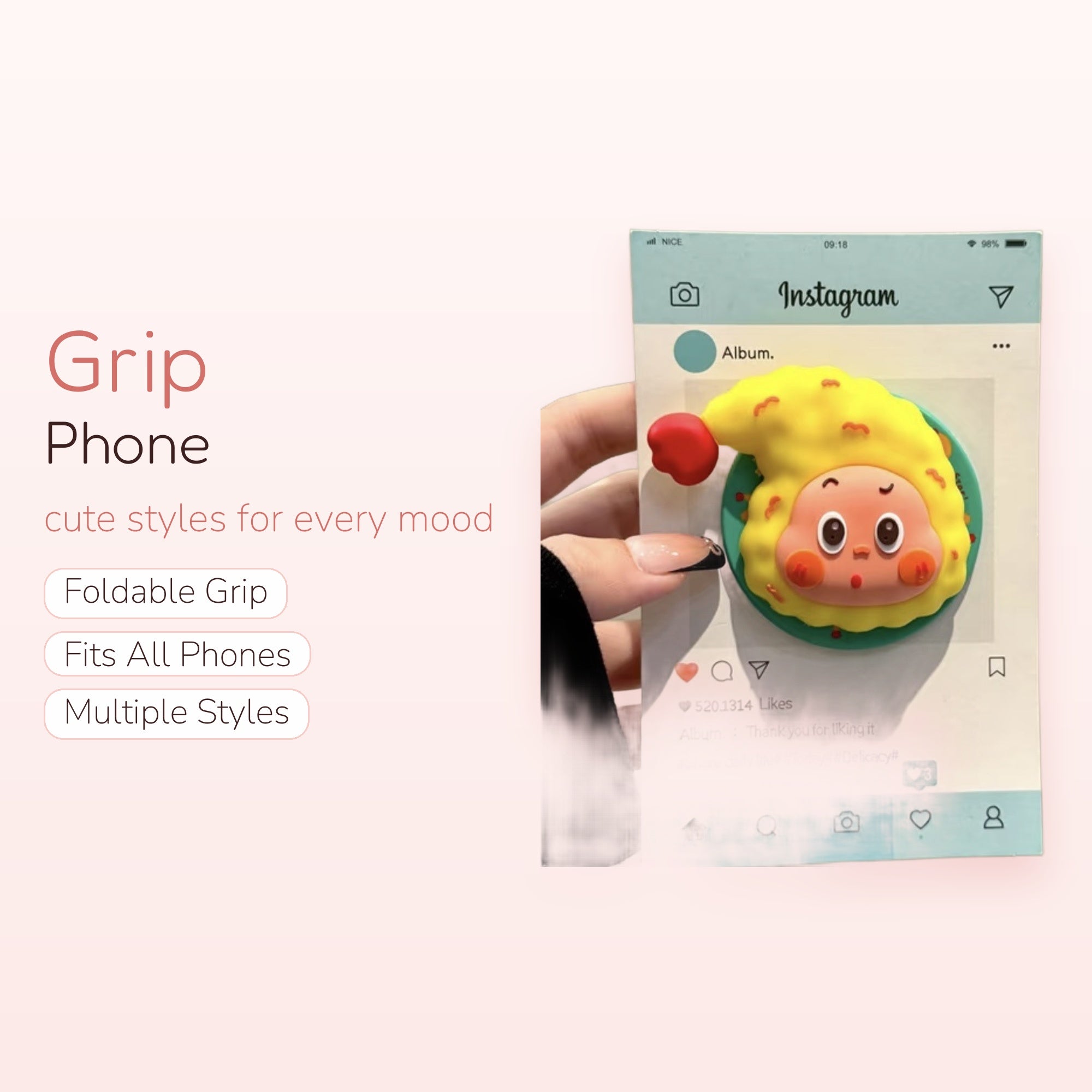 Kawaii Yellow Hair Character Phone Grip | Cute Pop Socket Stand