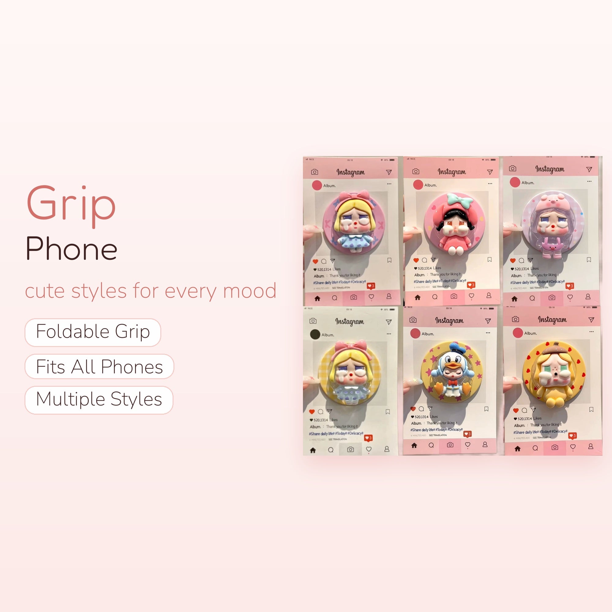 Kawaii Crying Character Phone Grip | Cute Pop Socket Stand for Girls