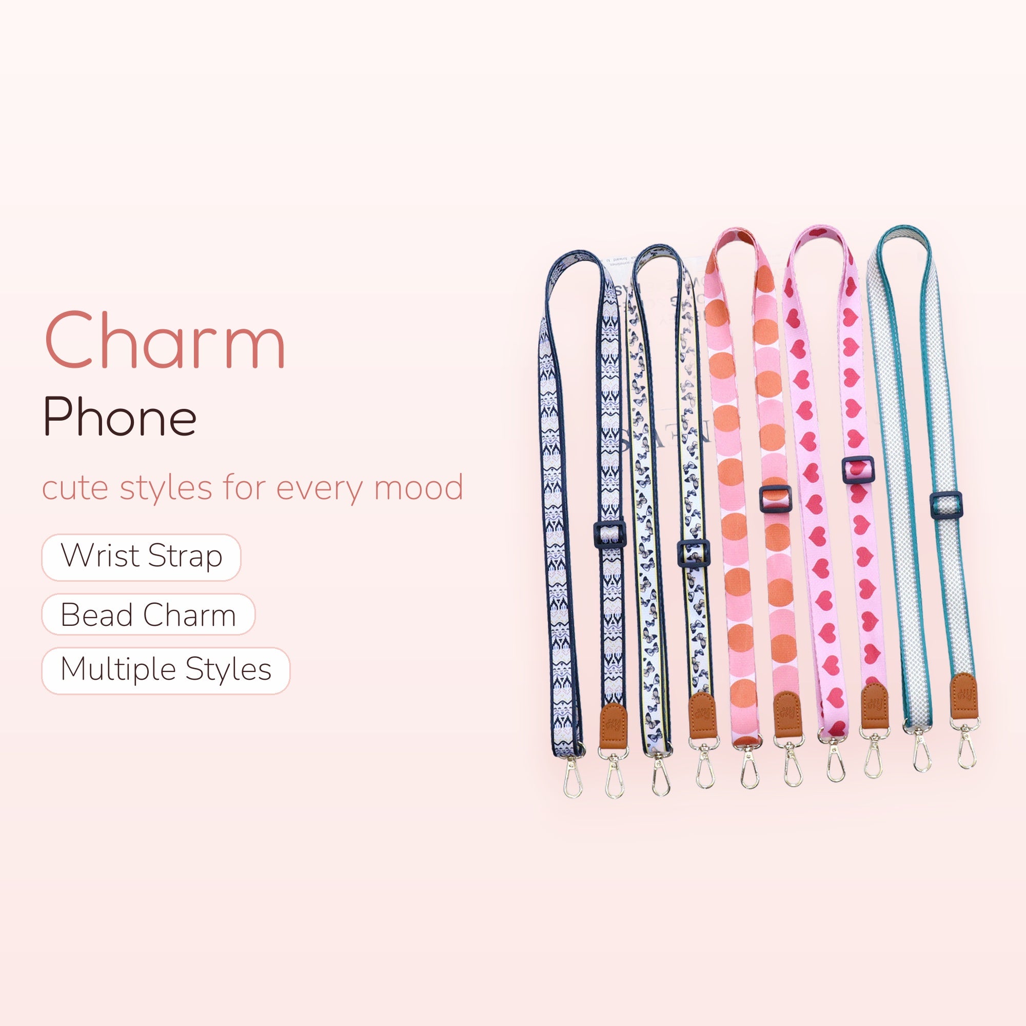 Adjustable Patterned Phone Lanyard Strap | Cute Butterfly Heart Polka Dot Crossbody Charm