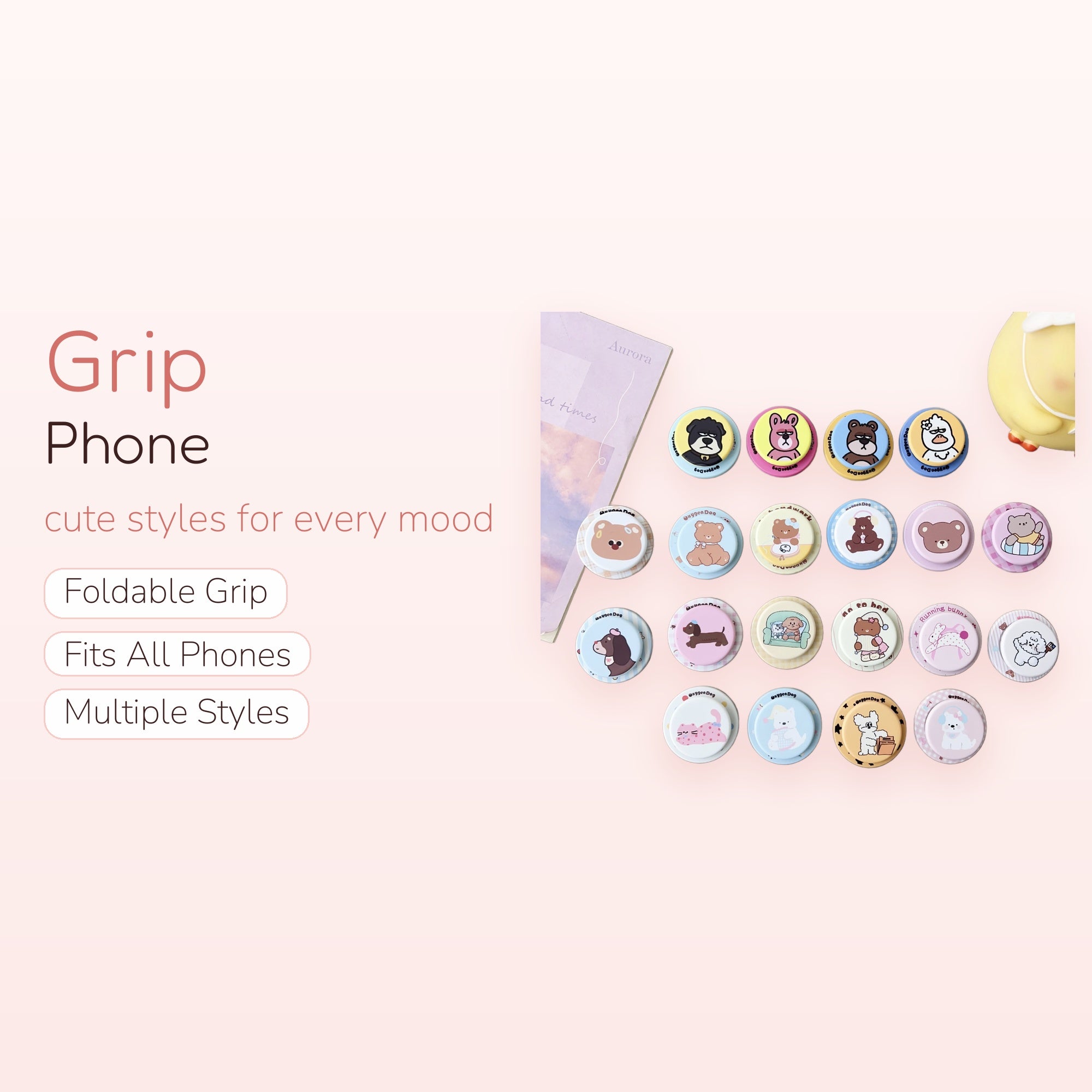 Kawaii Animal Character Phone Grip | Cute Pop Socket Stand for Phones