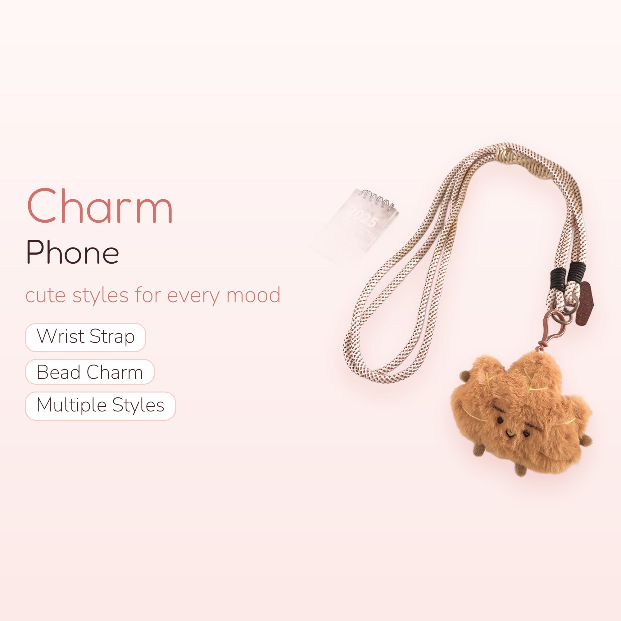 Cute Fluffy Ginger Bread Man Phone Lanyard | Aesthetic Brown Plushie Neck Strap