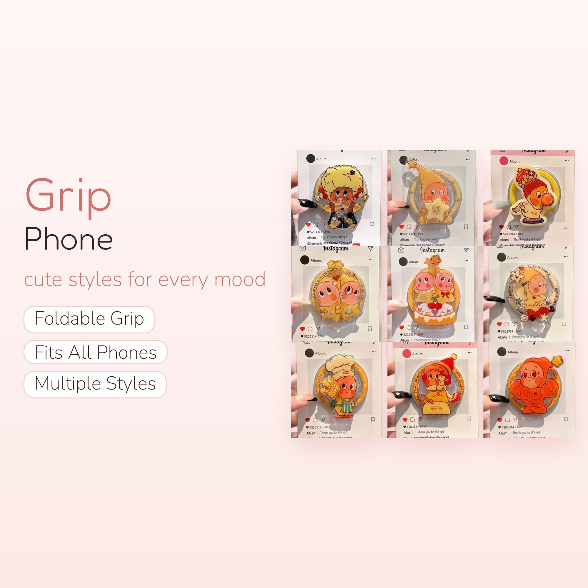Kawaii Cartoon Character Phone Grip Collection | Cute Acrylic Pop Socket Stand