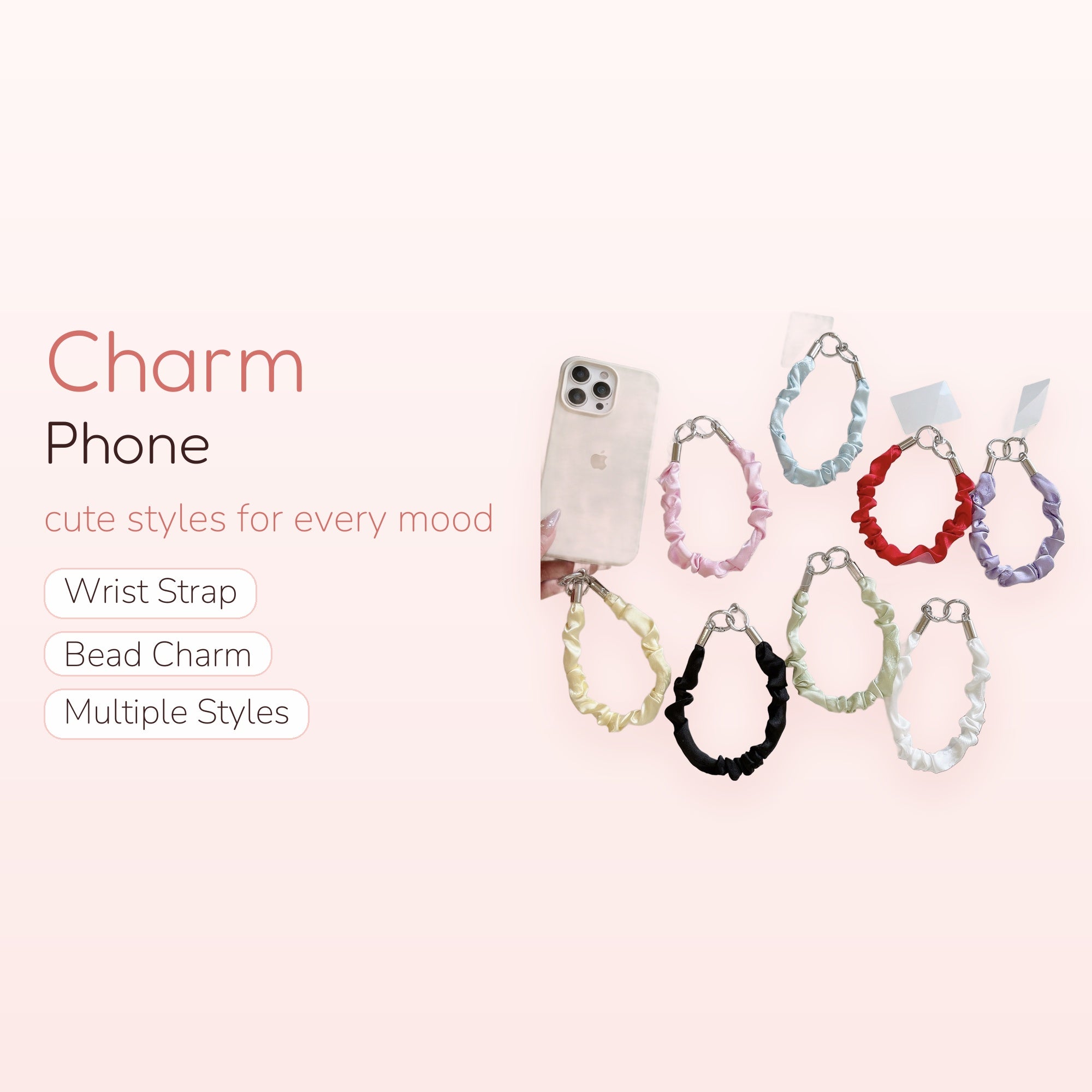 Aesthetic Scrunchie Wrist Phone Charm | Colorful Satin Fabric Lanyard
