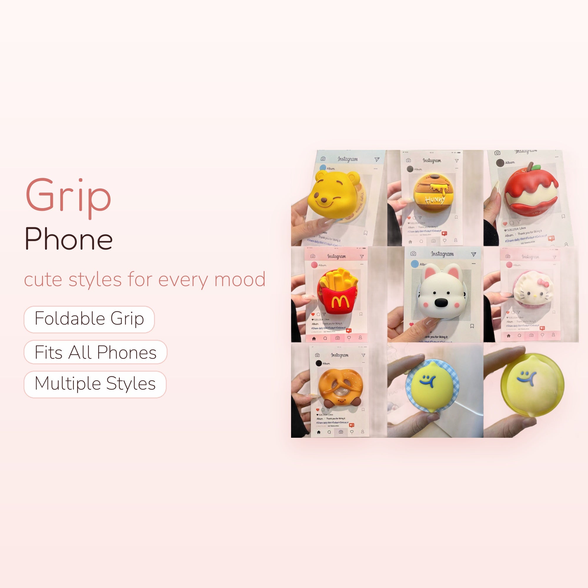 SIMPLYBUBBI — Cute Food & Animal Pop Socket Stand for Phones | Kawaii Phone Grip