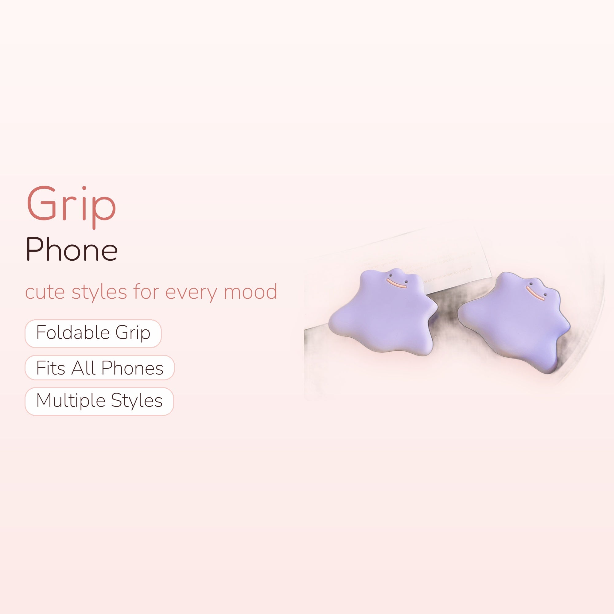 Kawaii Purple Ditto Phone Grip | Cute Pop Socket Stand for Phones