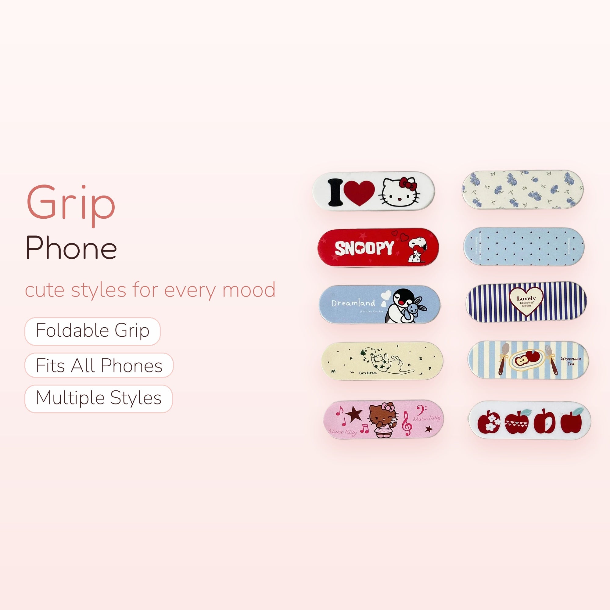 Cute Cartoon & Pattern Phone Grip Collection | Kawaii Pop Socket Stand for Phones