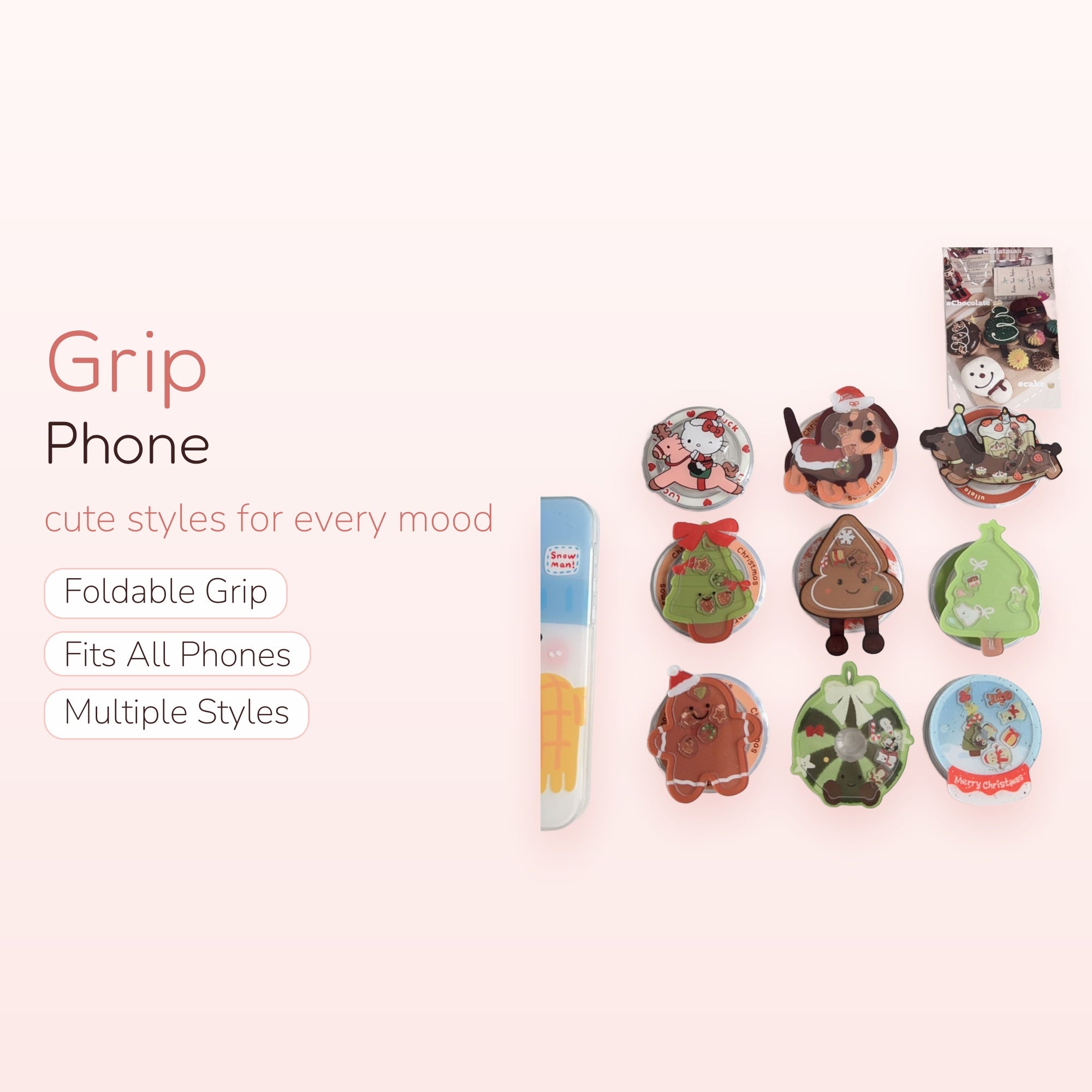 Cute Christmas Holiday Character Phone Grip Collection | Kawaii Pop Socket Stand